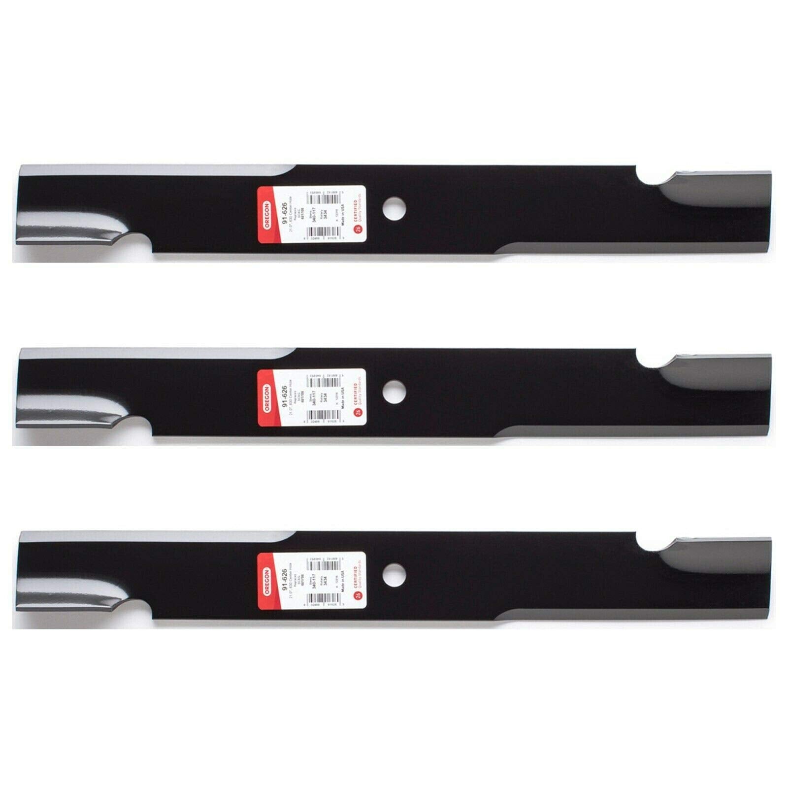 3PK Oregon blades front view showing three new OEM blades and fitment clarity
