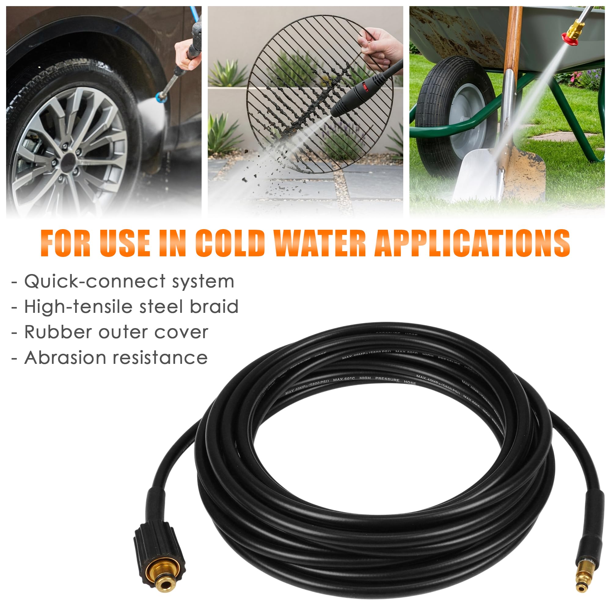 3TVol pressure washer hose in use cleaning a car for effective power