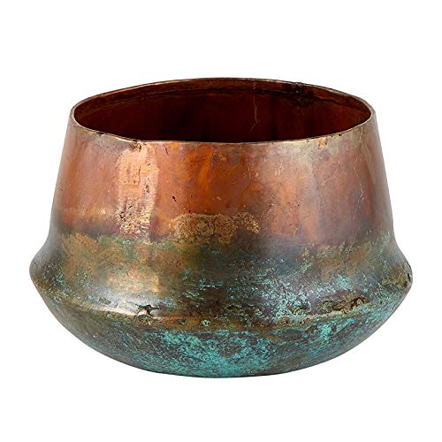 47th & Main front view of copper-blue planter showing decorative patina and compact size
