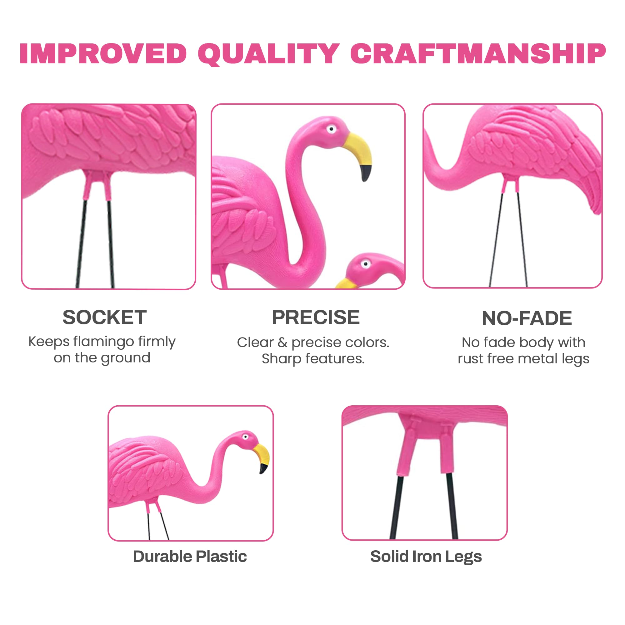 4E's Novelty flamingo being pushed into lawn demonstrating easy install