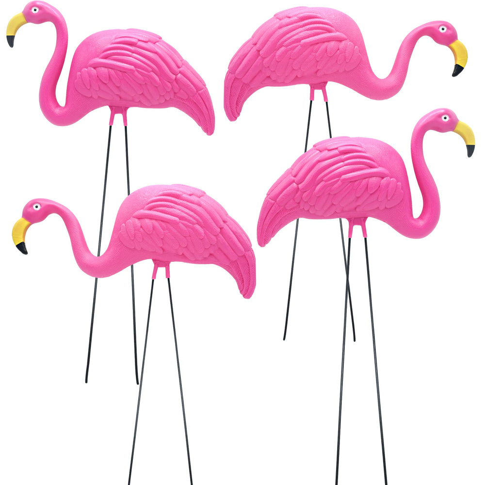 4E's Novelty boxed flamingos with contents displayed for quick setup
