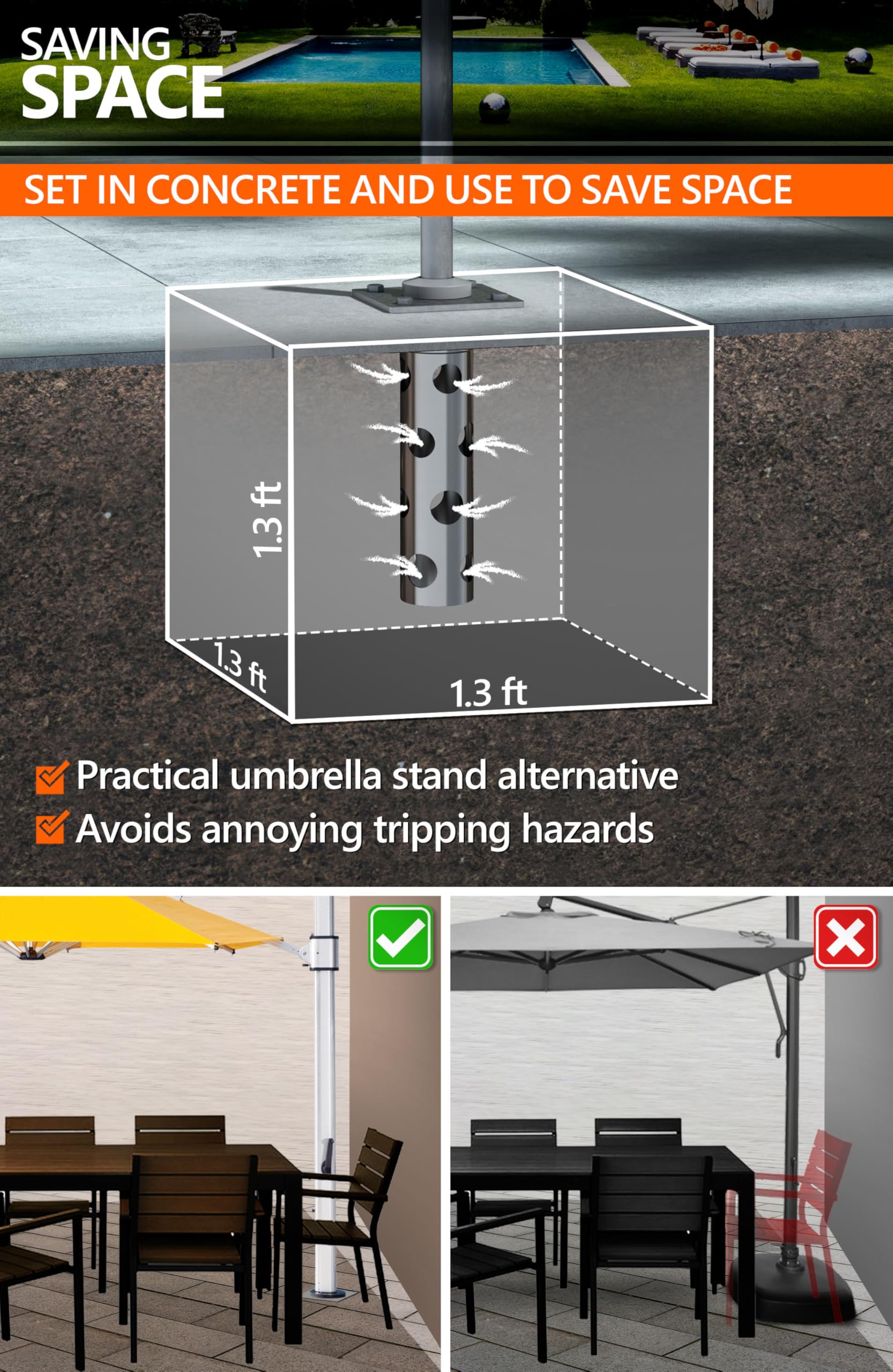 4smile commercial patio lifestyle installation showing secure umbrella anchoring benefit