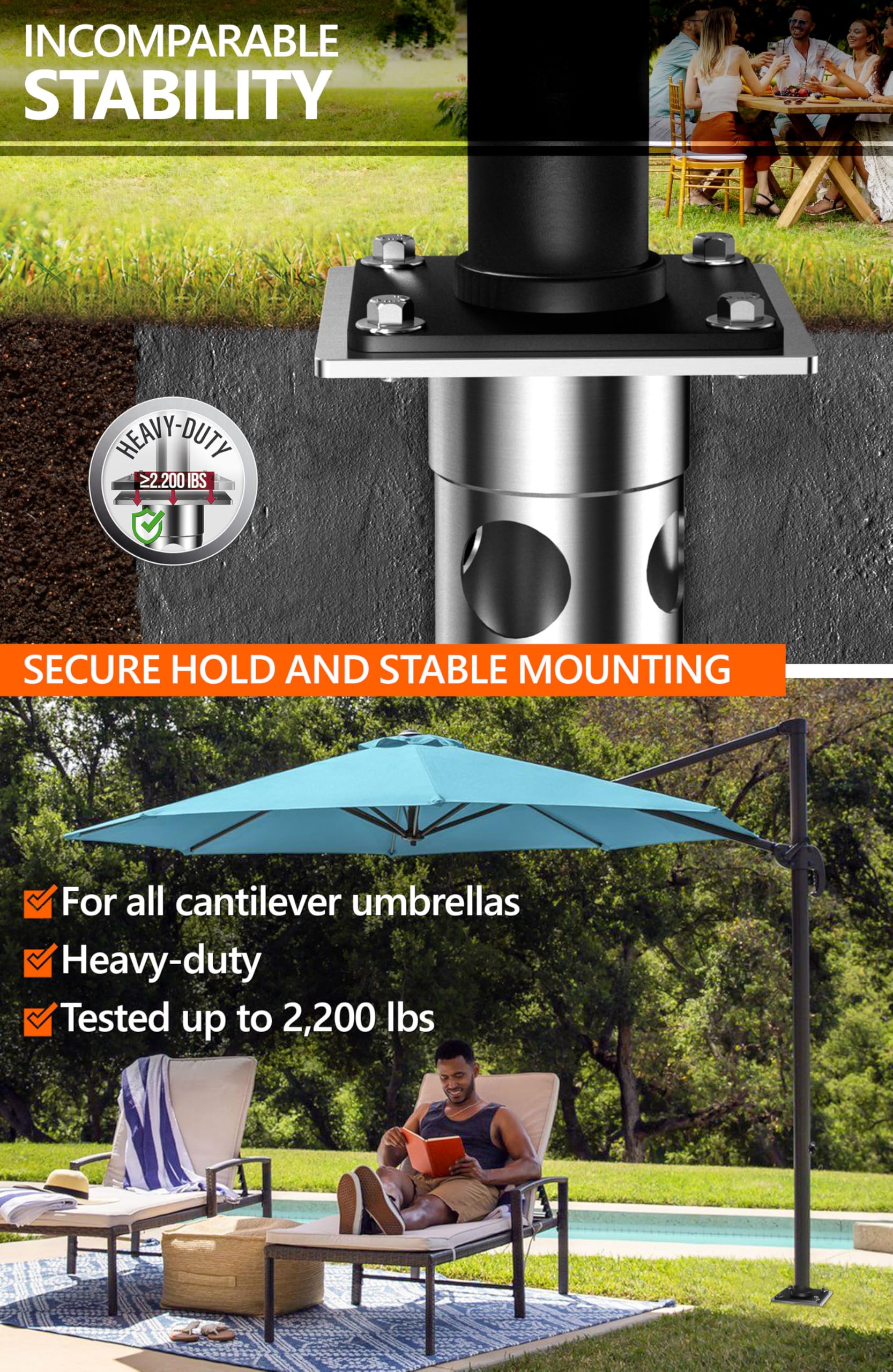 4smile mounted mast alignment detail with bolts for strong, stable umbrella support