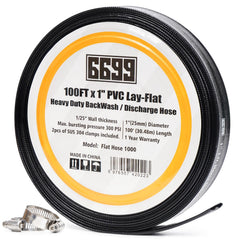 6699 discharge hose front packaging shows full 100ft length and included clamps benefit portability
