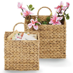 84ECO front view of two hanging wicker baskets showing organized storage