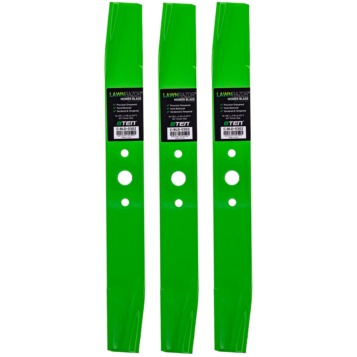 8TEN blade three-pack front packaging showing brand and fitment benefits