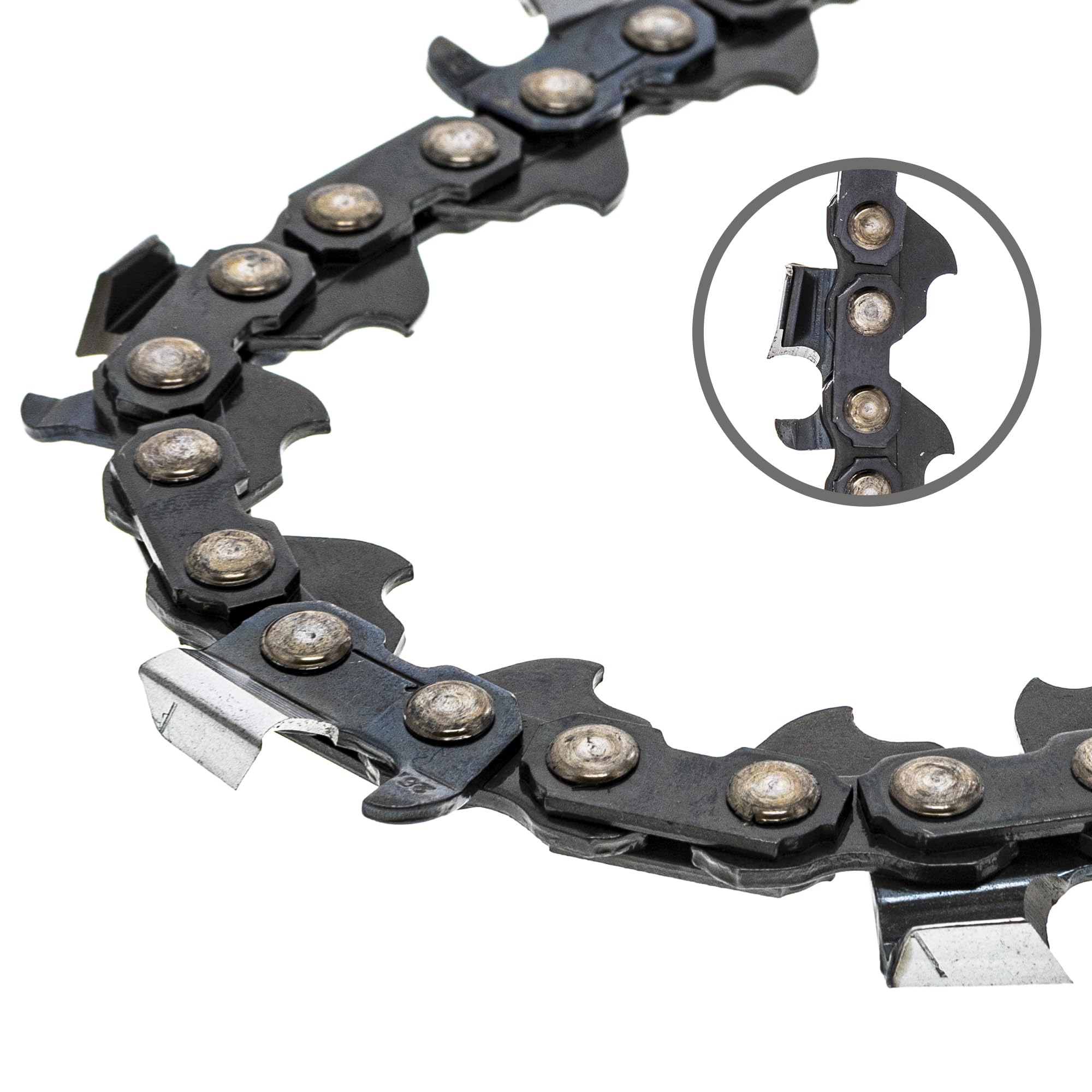 8TEN chain installed on a bar cutting wood illustrating aggressive performance