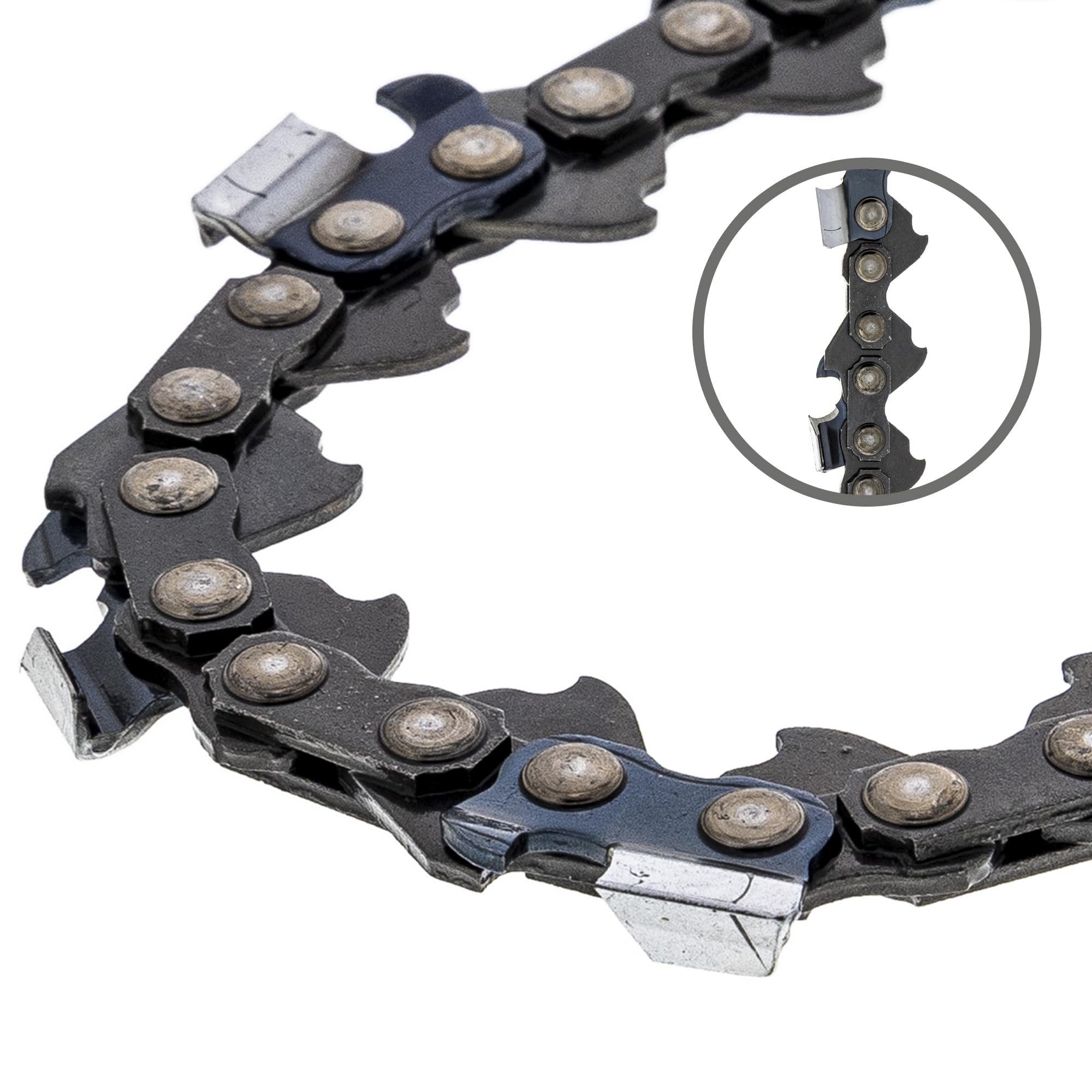 8TEN chain mounted on a 12" bar cutting a branch demonstrating smooth, efficient trimming power