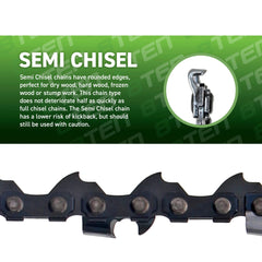 8TEN chain beside ruler for scale, confirming 3/8" pitch and 55 drive link compatibility