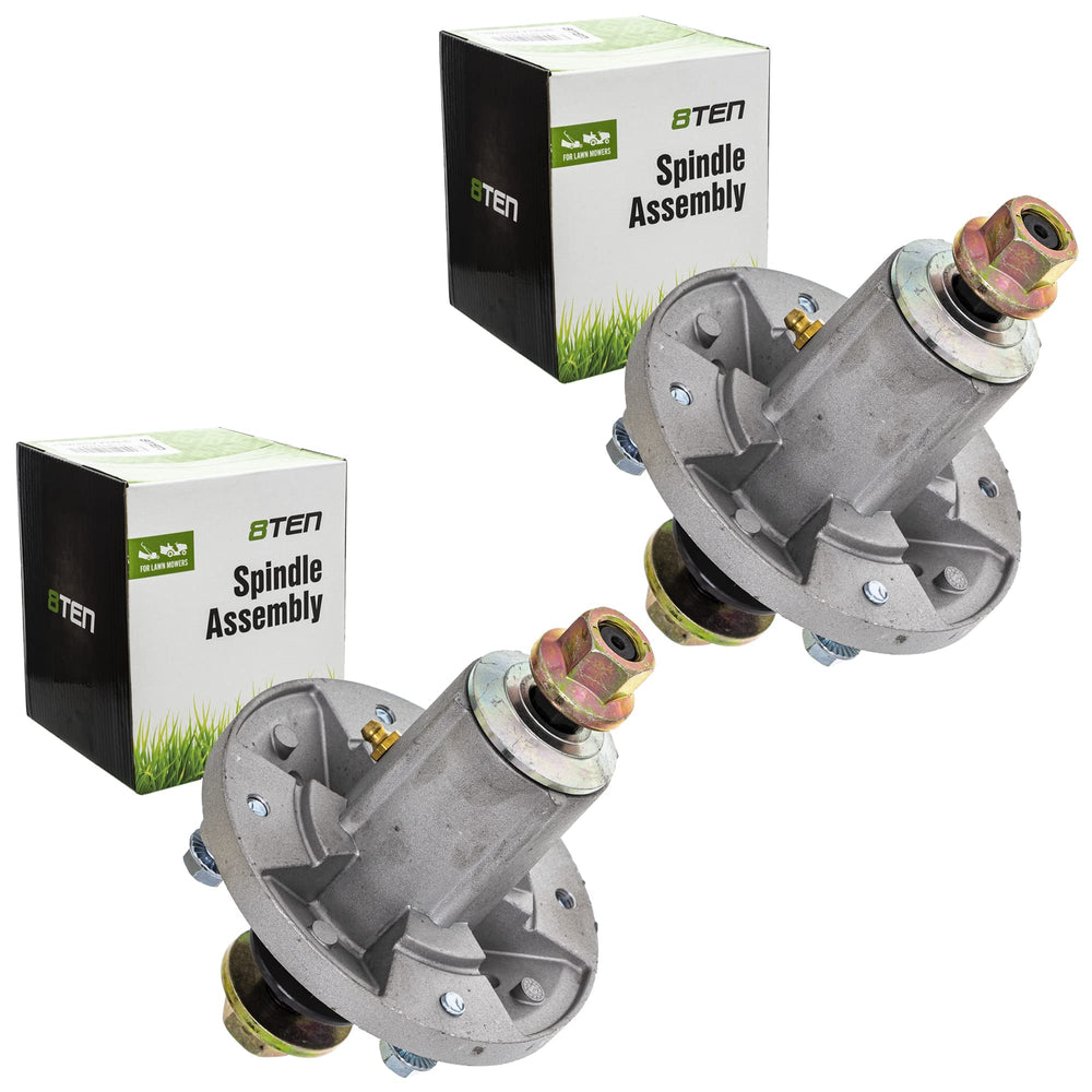 8TEN deck spindle front view showing mounting pattern and hardware benefit: accurate OEM fit
