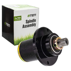 8TEN deck spindle front view showing mounting points and fit for easy replacement