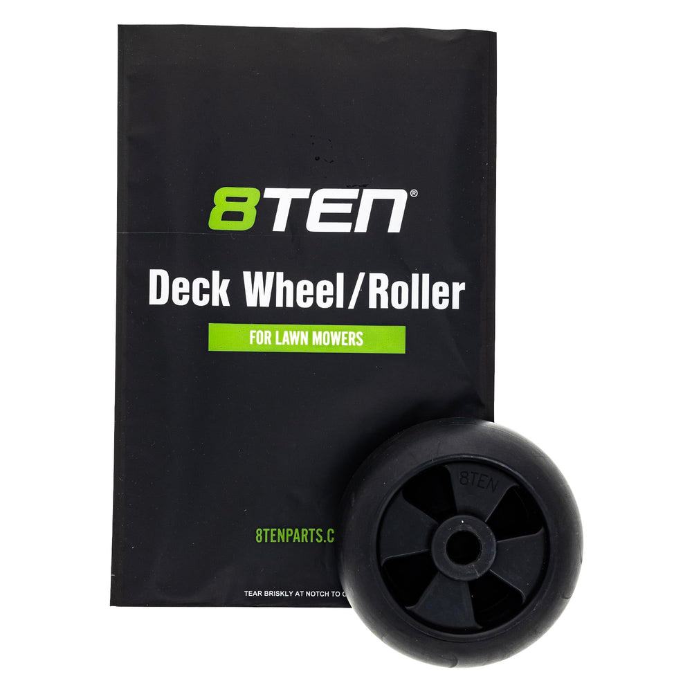 8TEN deck wheel close-up of hub and tread highlighting wear resistance