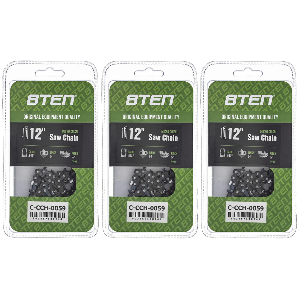 8TEN front packaging showing three 12-inch chains and product label for quick identification and convenience