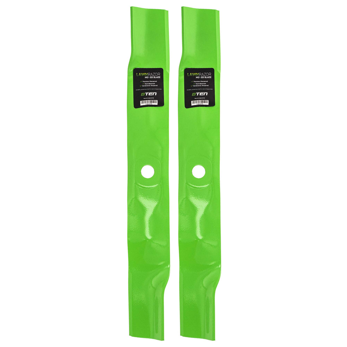 8TEN front view of two LawnRAZOR blades showing fit and finish benefits