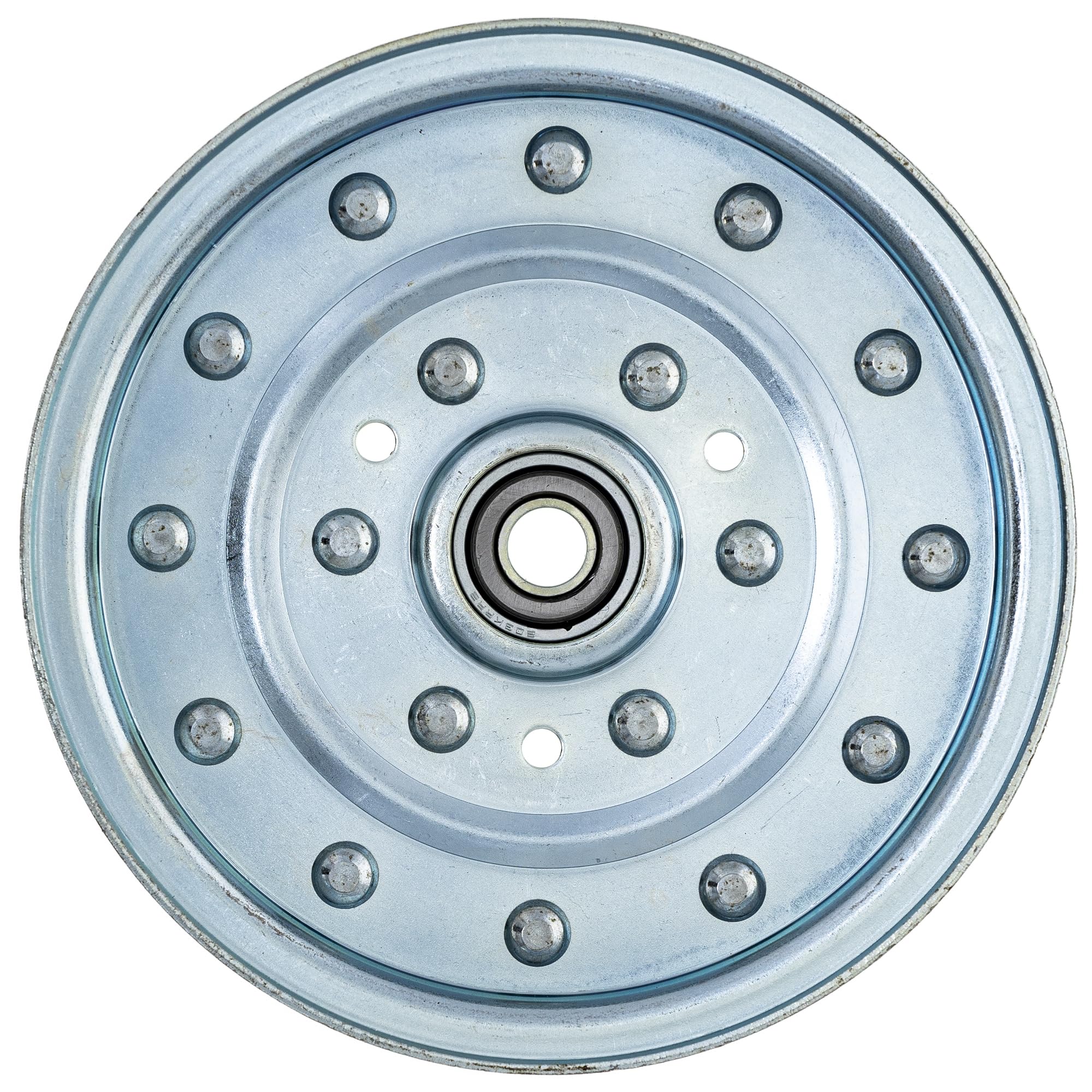 8TEN idler pulley installed on mower deck demonstrating restored belt routing