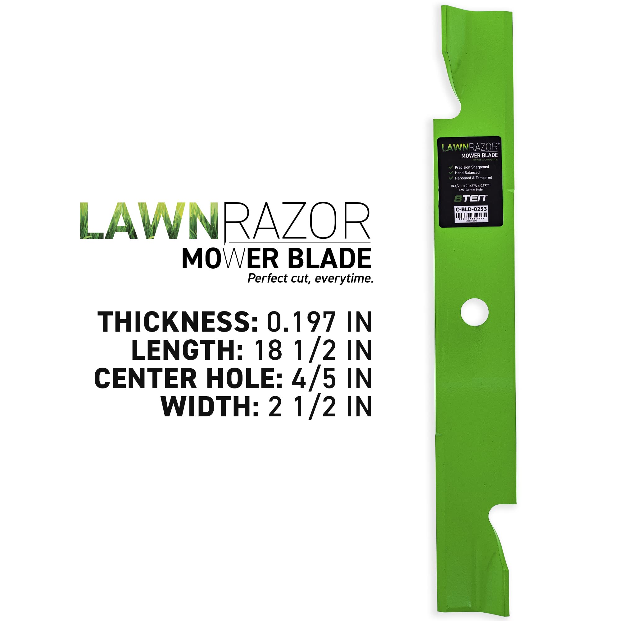 8TEN LawnRAZOR close-up of blade edge highlighting sharpness and durability