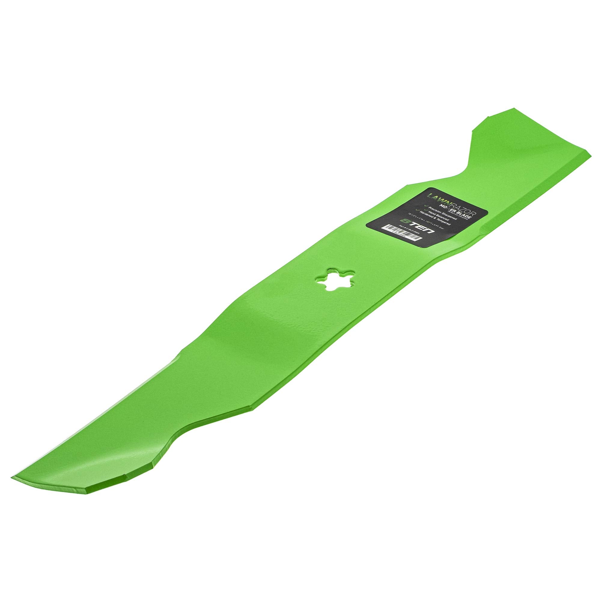 8TEN LawnRAZOR underside showing high-lift profile for improved airflow and bagging
