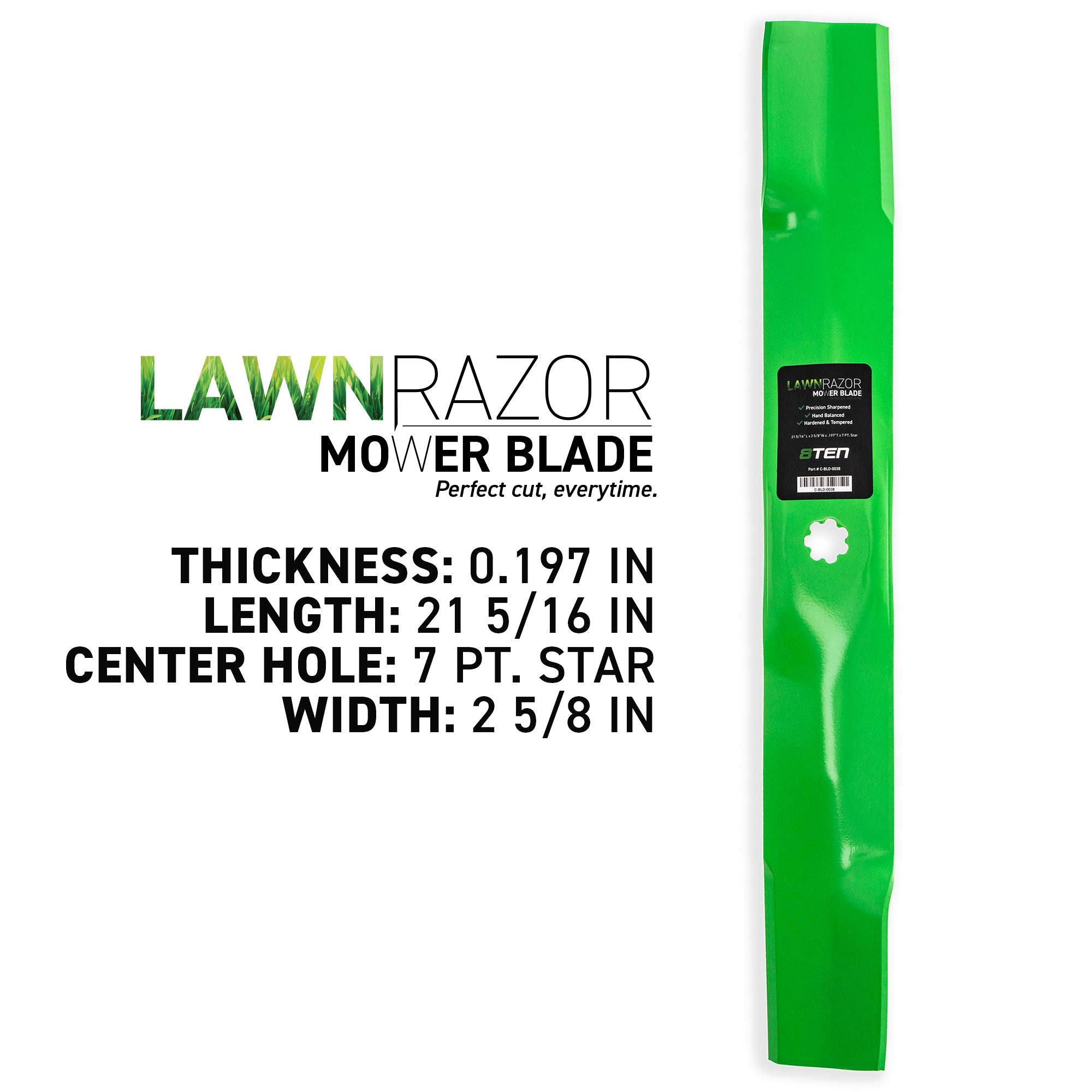 8TEN LawnRAZOR seven-point star center hole showing secure mounting benefit