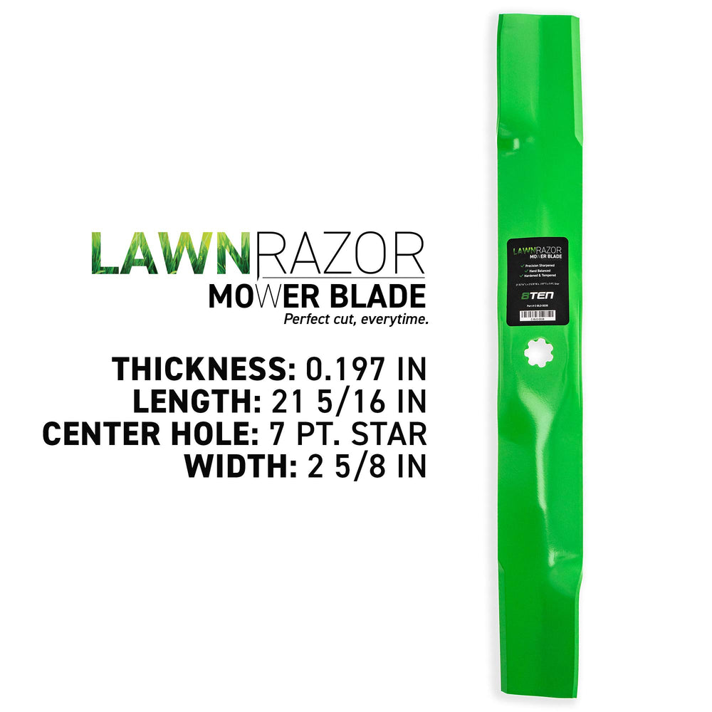 8TEN LawnRAZOR seven-point star center hole showing secure mounting benefit