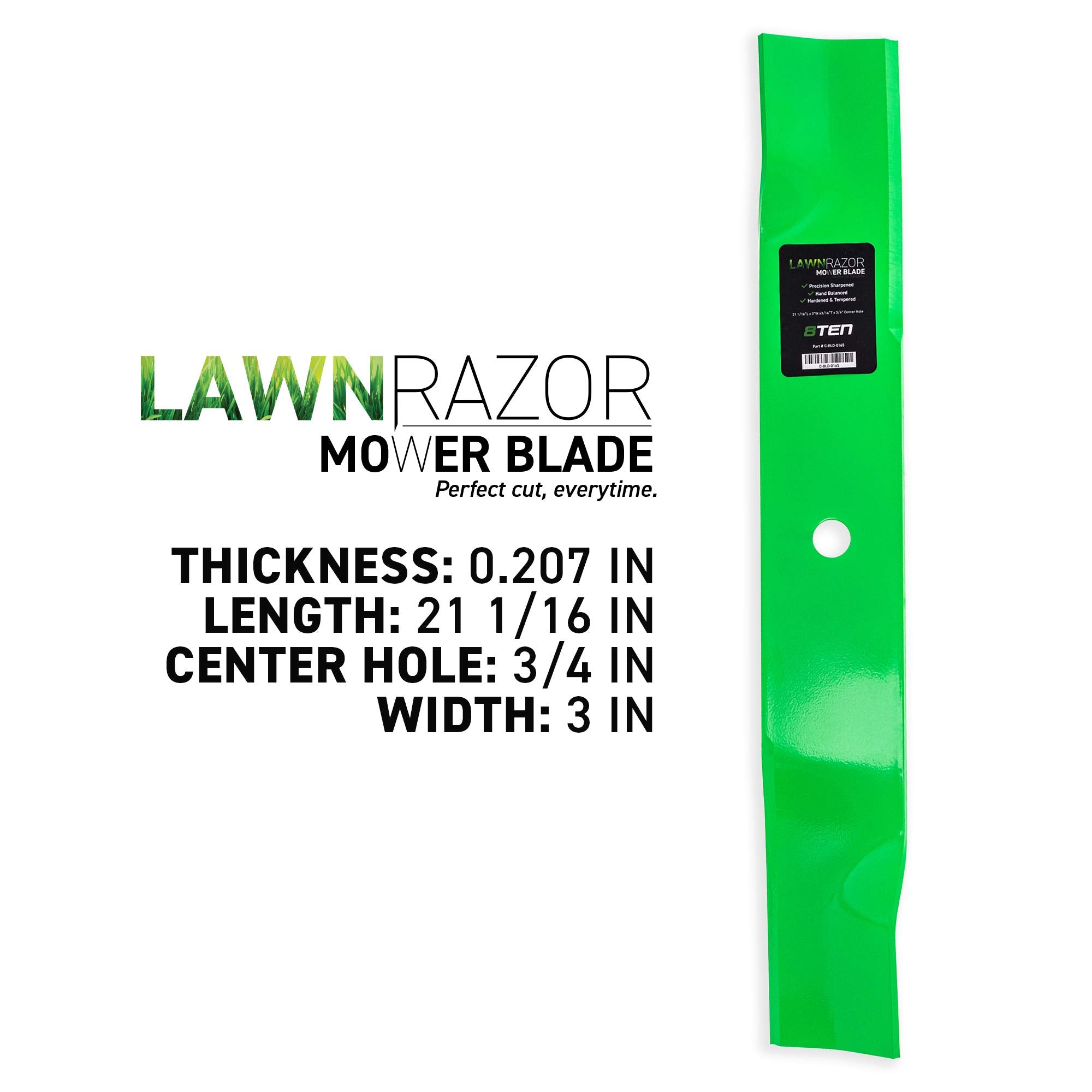 8TEN LawnRAZOR center hole close-up showing 3/4 inch fit for secure mounting