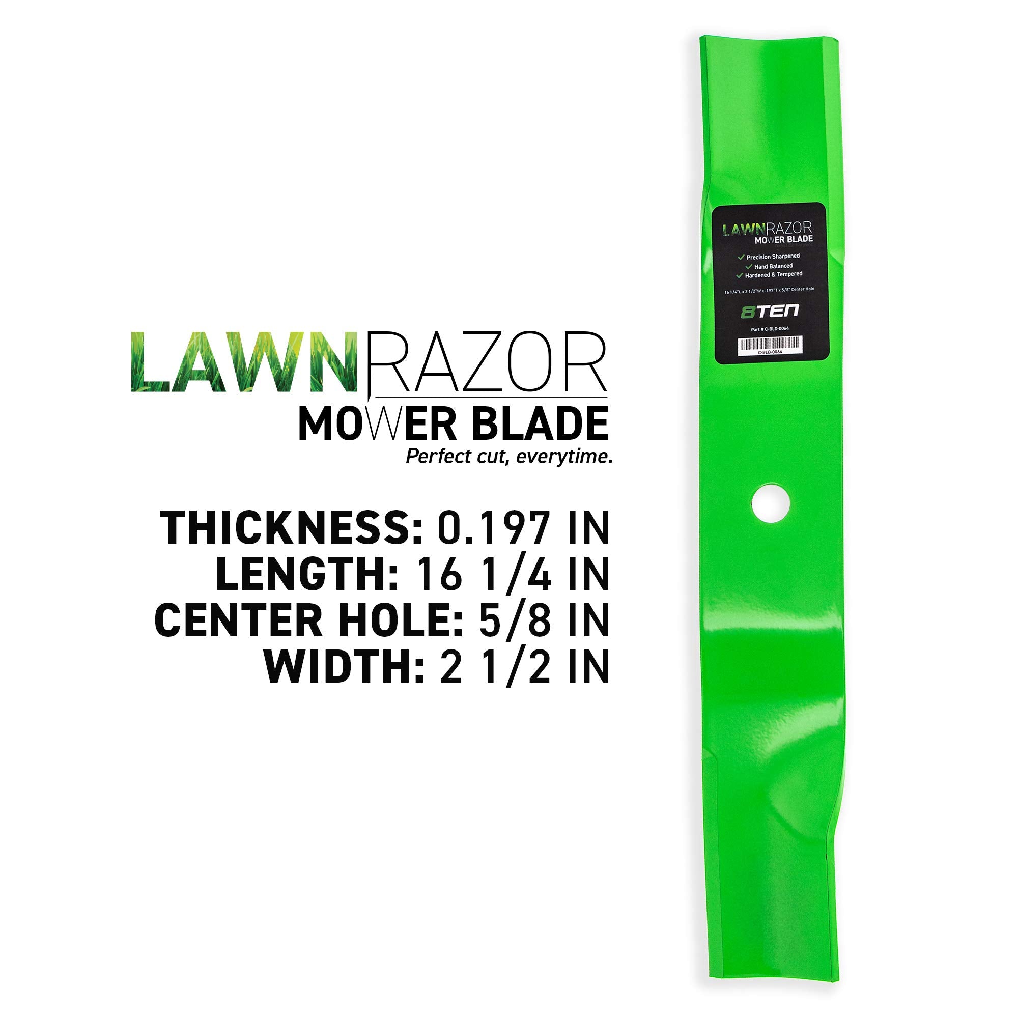 8TEN LawnRAZOR center hole detail showing 5/8 inch fit for secure mounting