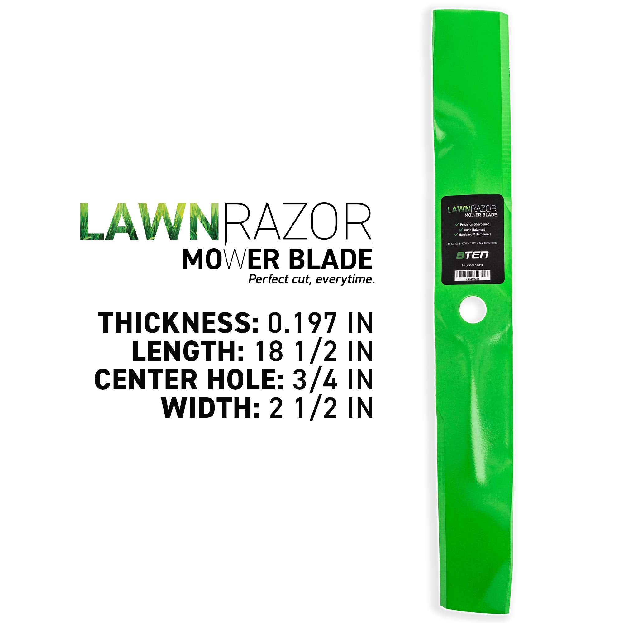8TEN blade center hole detail showing 3/4-inch fit for secure mounting