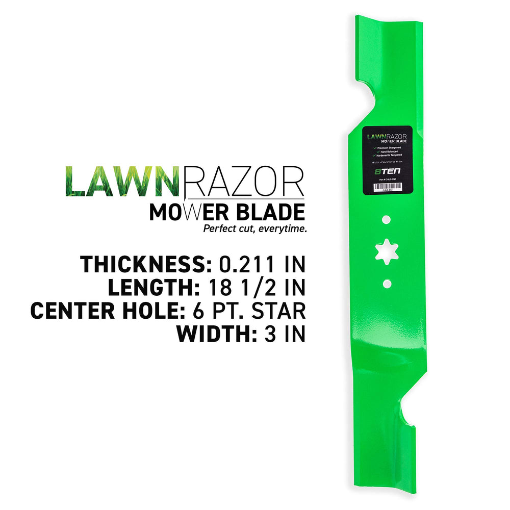 8TEN LawnRAZOR six-point star center hole detail, guarantees proper spindle fit