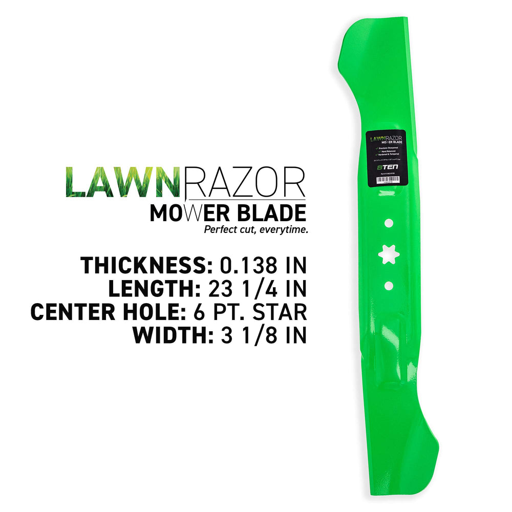 8TEN LawnRAZOR center hole star pattern view showing precise fit for spindles