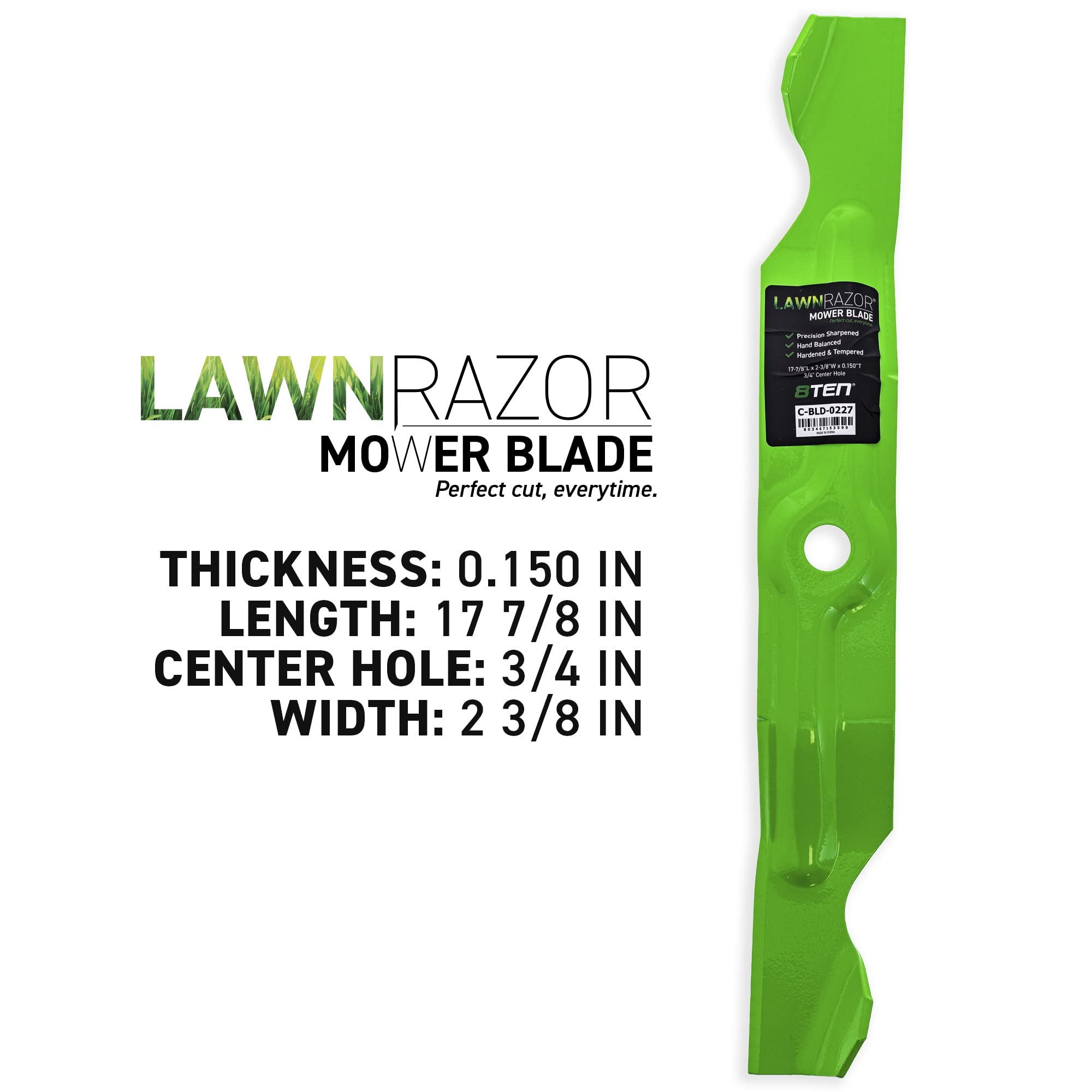 8TEN LawnRAZOR close-up of sharpened cutting edge for cleaner cuts