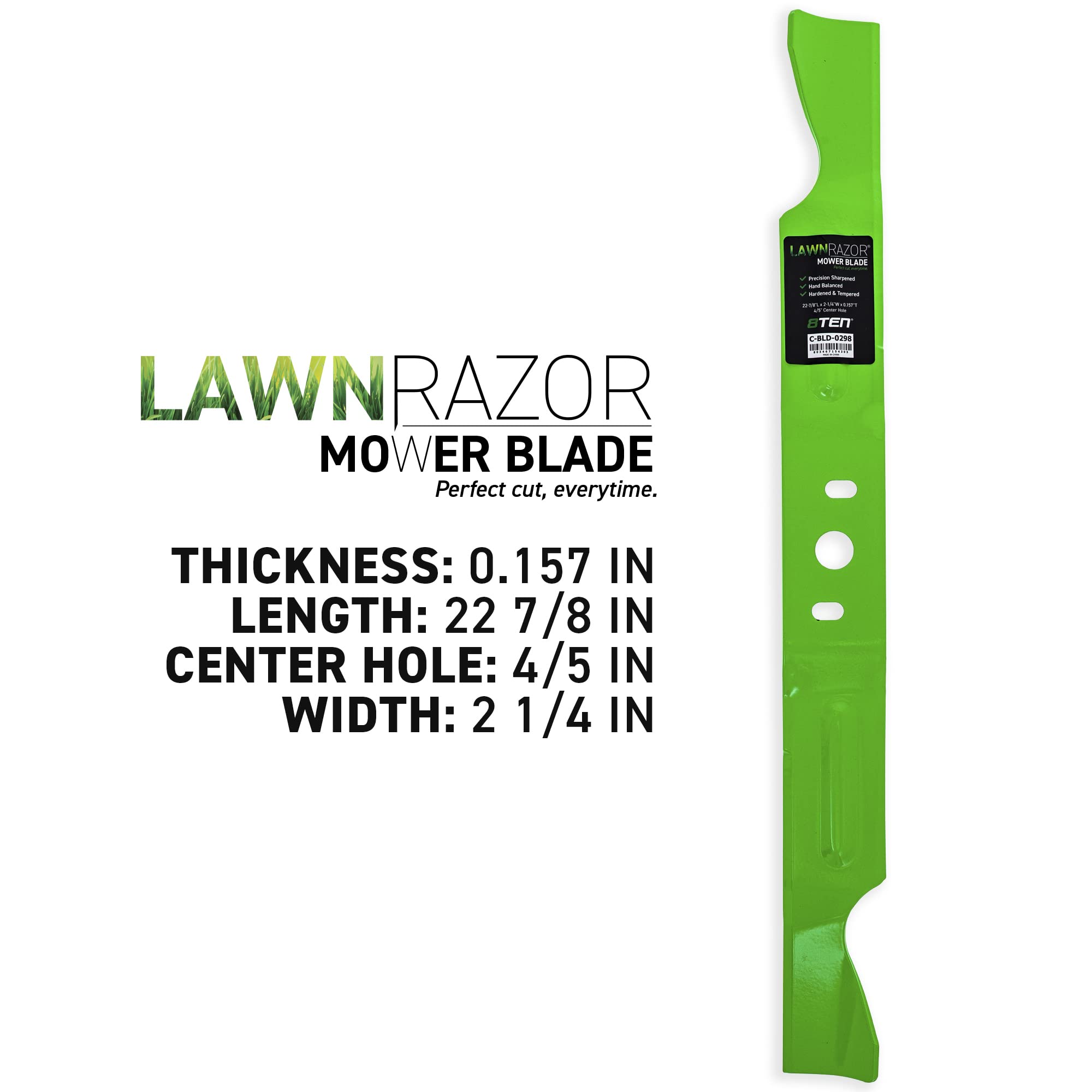 8TEN close-up of blade cutting edge for cleaner, precise lawns