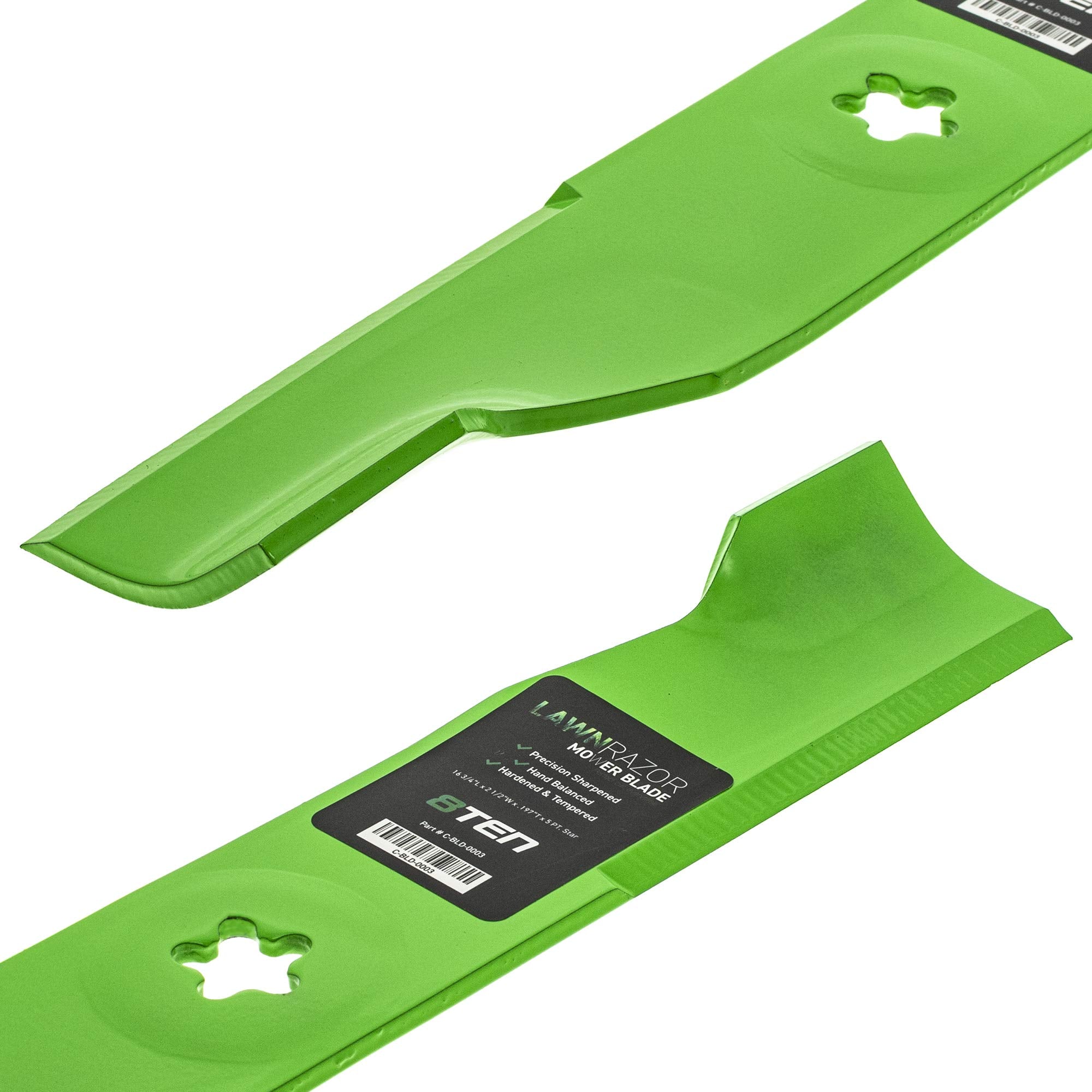 8TEN blade edge profile with notches to illustrate high-lift airflow and better clipping flow