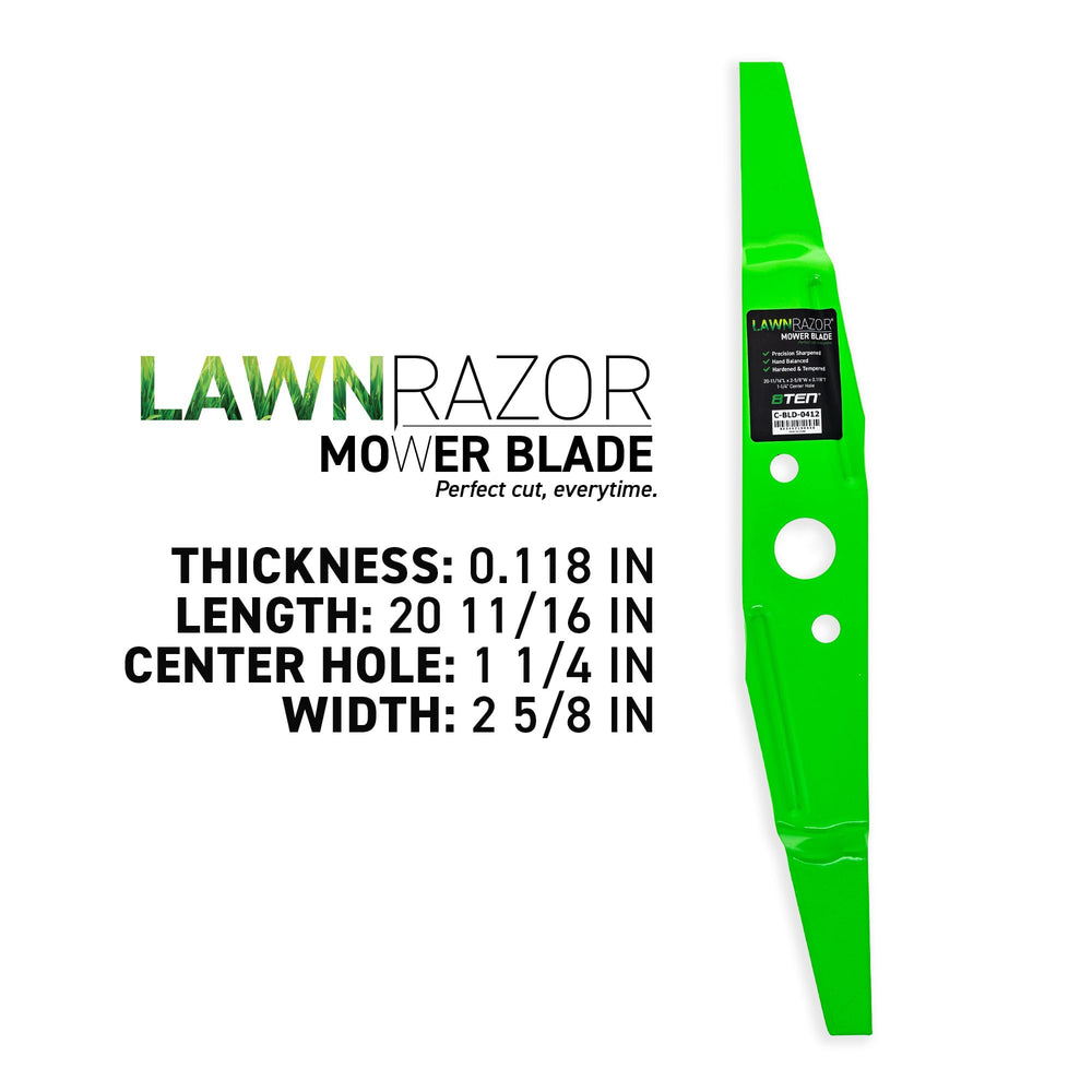 8TEN flat solid blade close-up showing clean cutting edge for finer mulch