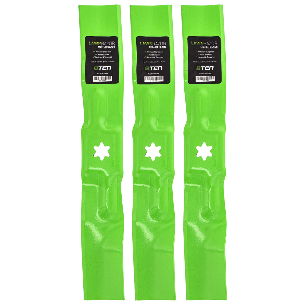8TEN LawnRAZOR front view showing three blades and fitment benefits