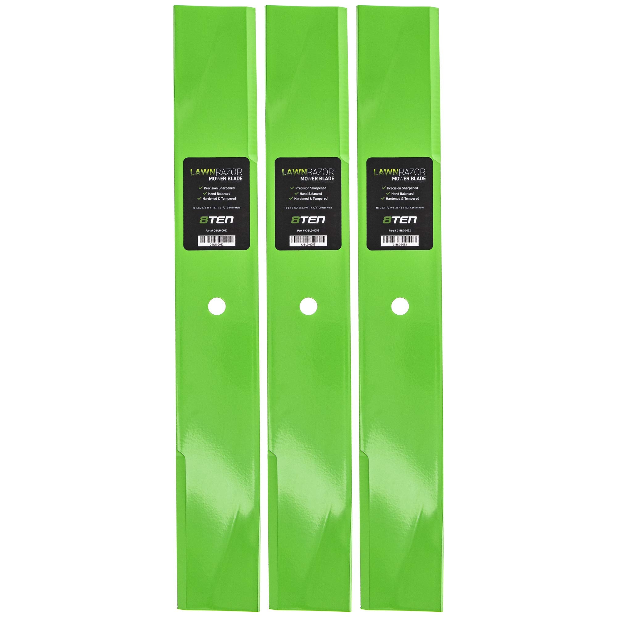 8TEN blade front view showing packaging and fit information for quick selection