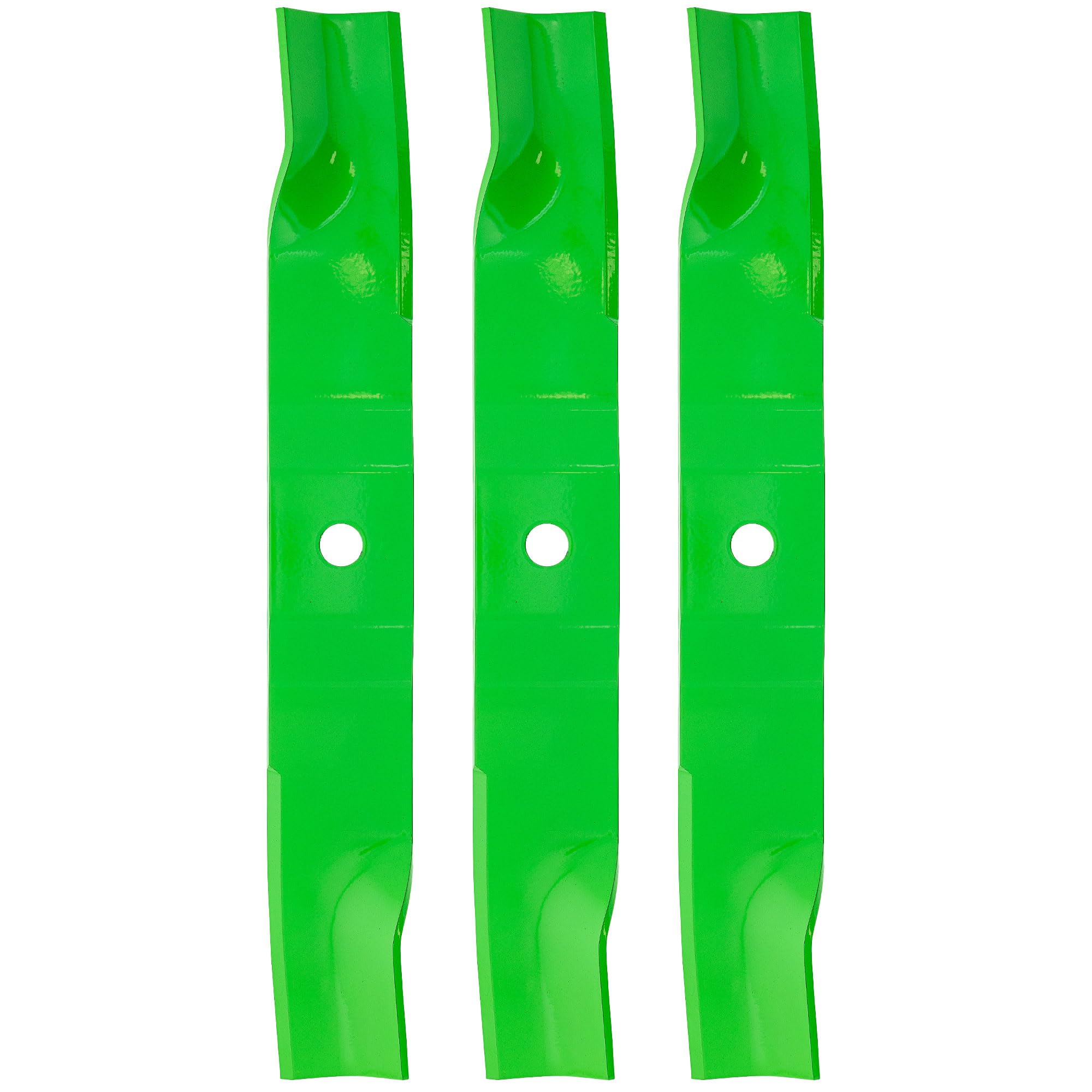 8TEN LawnRAZOR front view showing three high-lift blades and packaging for immediate replacement