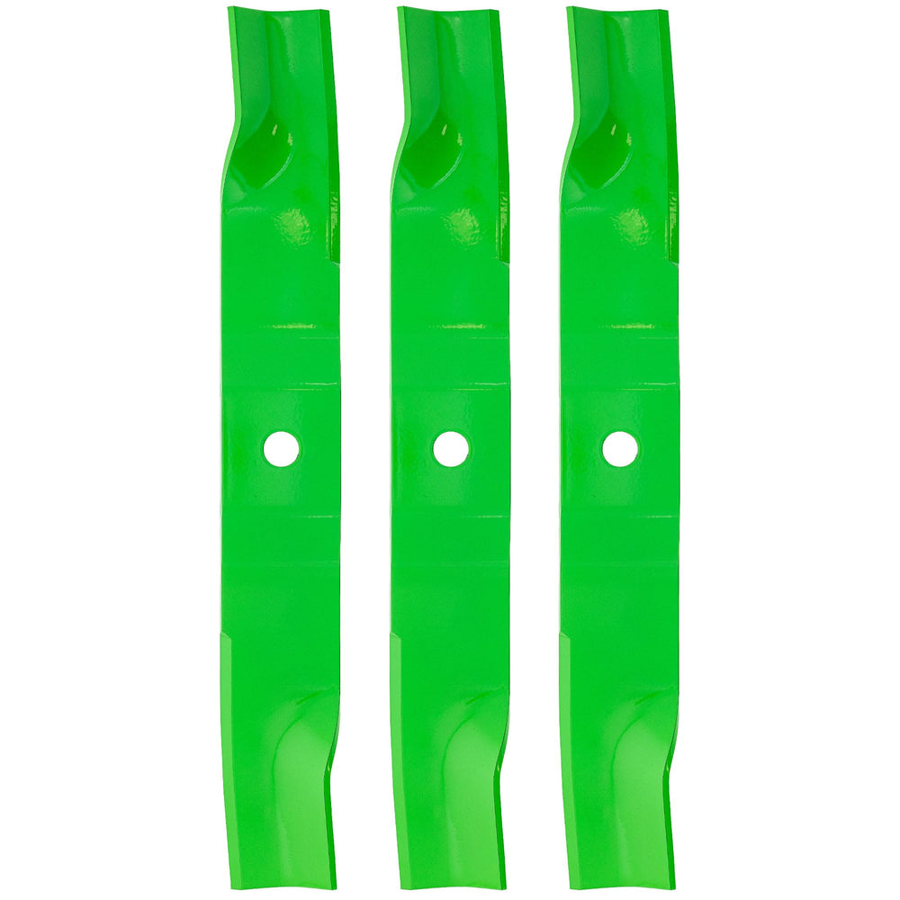 8TEN LawnRAZOR front view showing three high-lift blades and packaging for immediate replacement