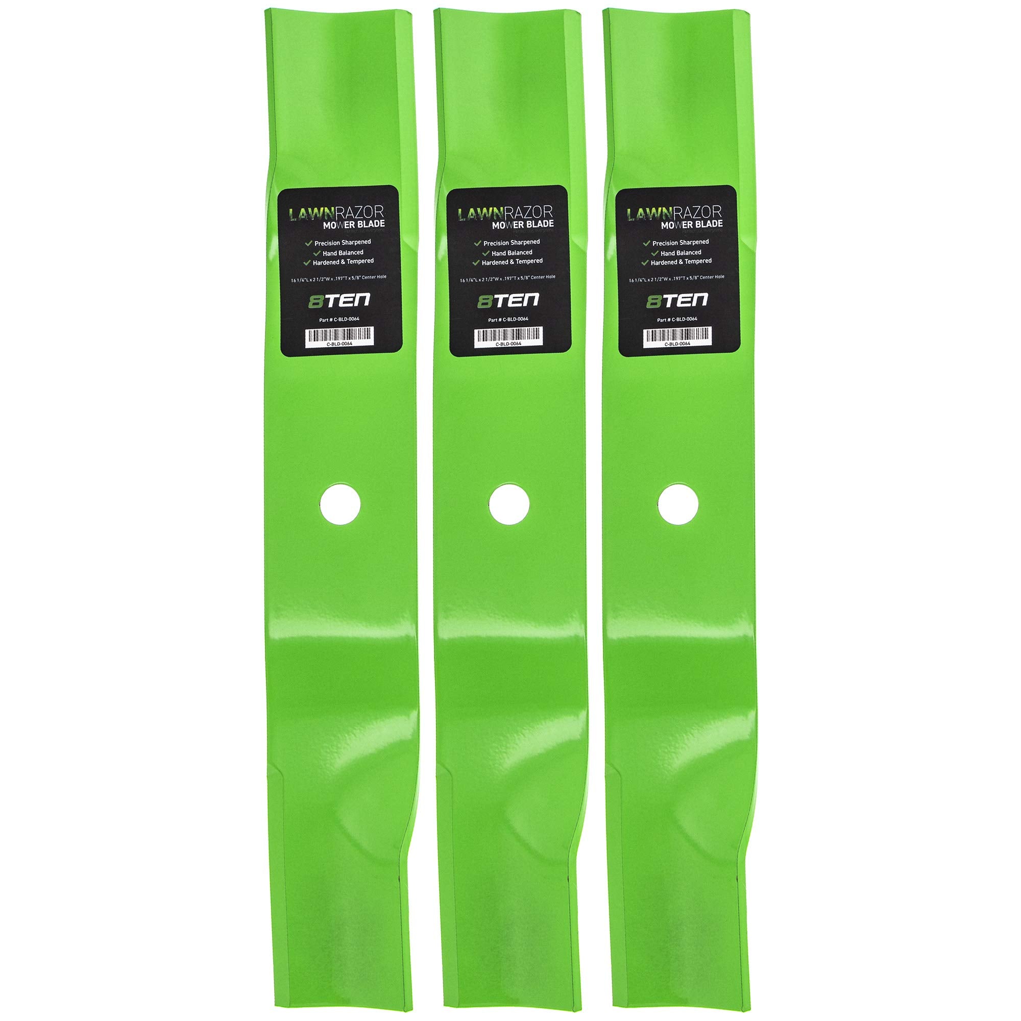 8TEN LawnRAZOR front view showing three-blade pack for quick replacement