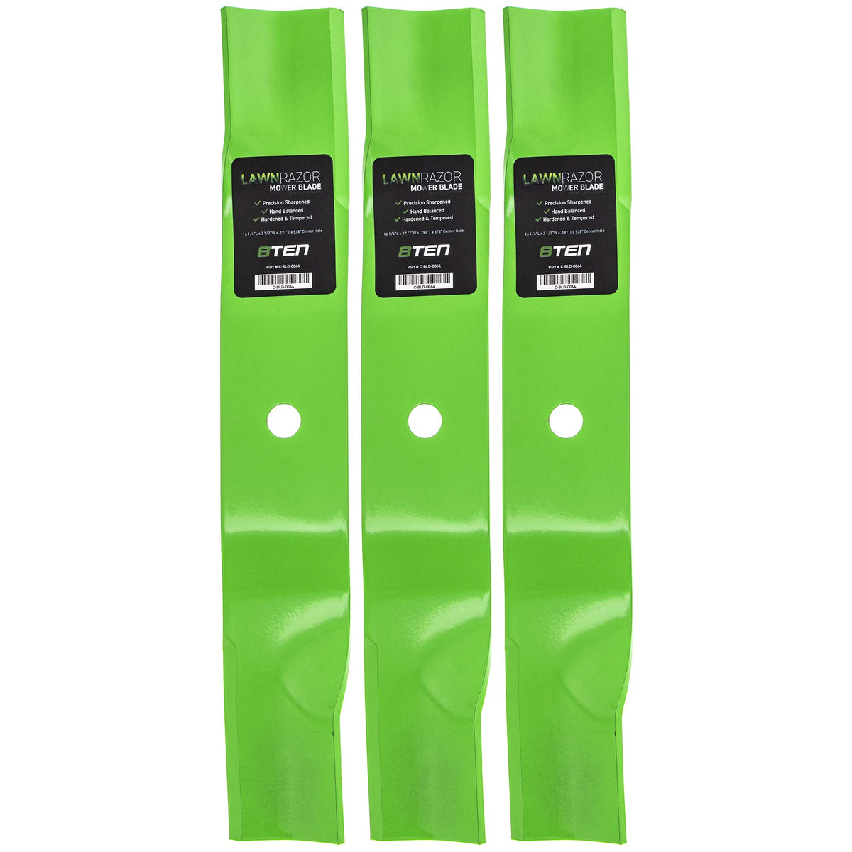 8TEN LawnRAZOR front view showing three-blade pack for quick replacement
