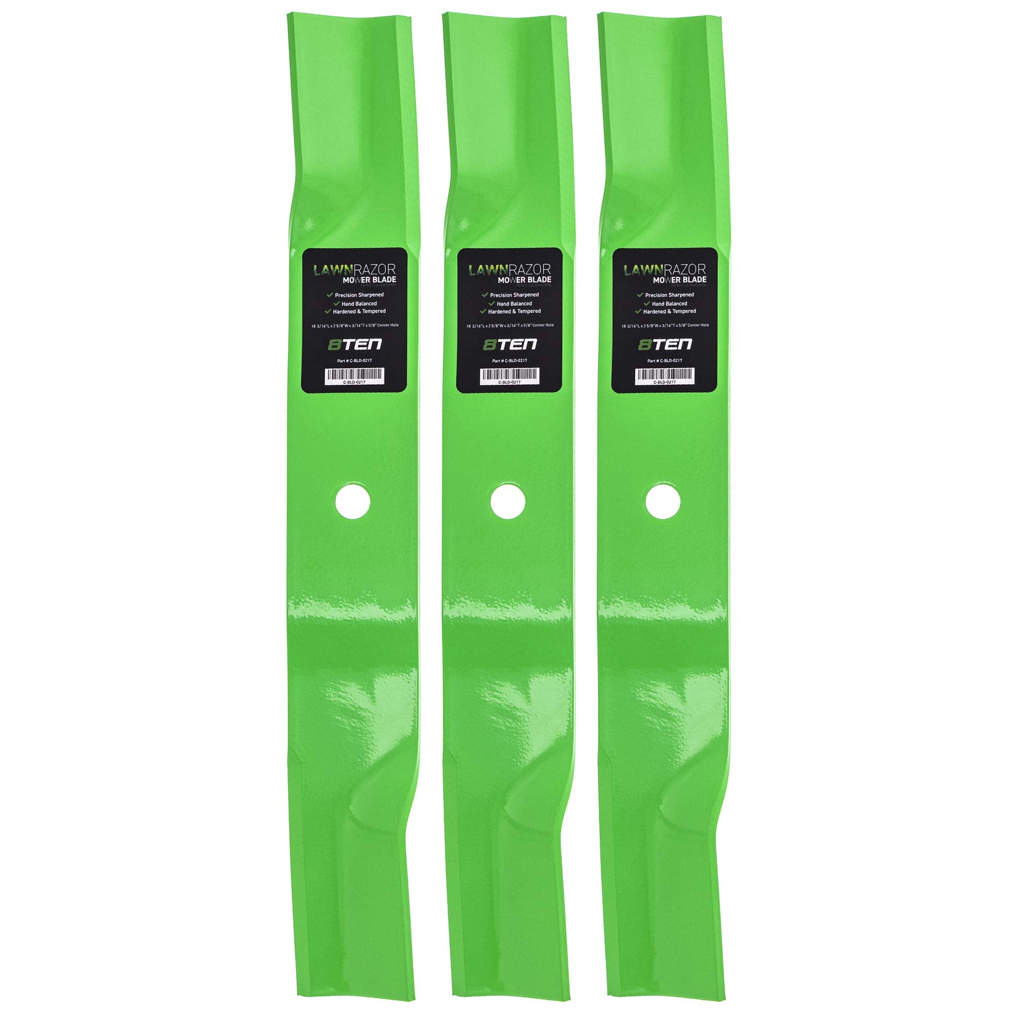 8TEN front view of three blades showing fit and packaging benefit