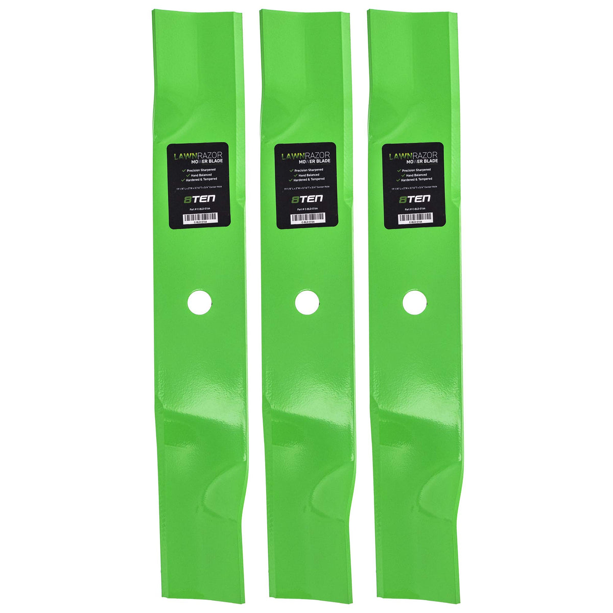 8TEN blade pack front view showing three high-lift blades for quick replacement
