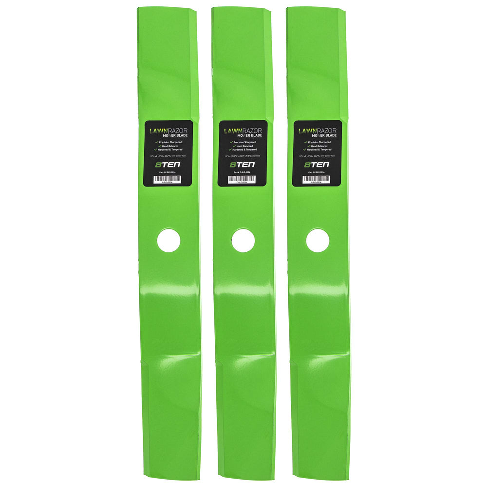 8TEN LawnRAZOR front view showing three blades and clear fitment benefits