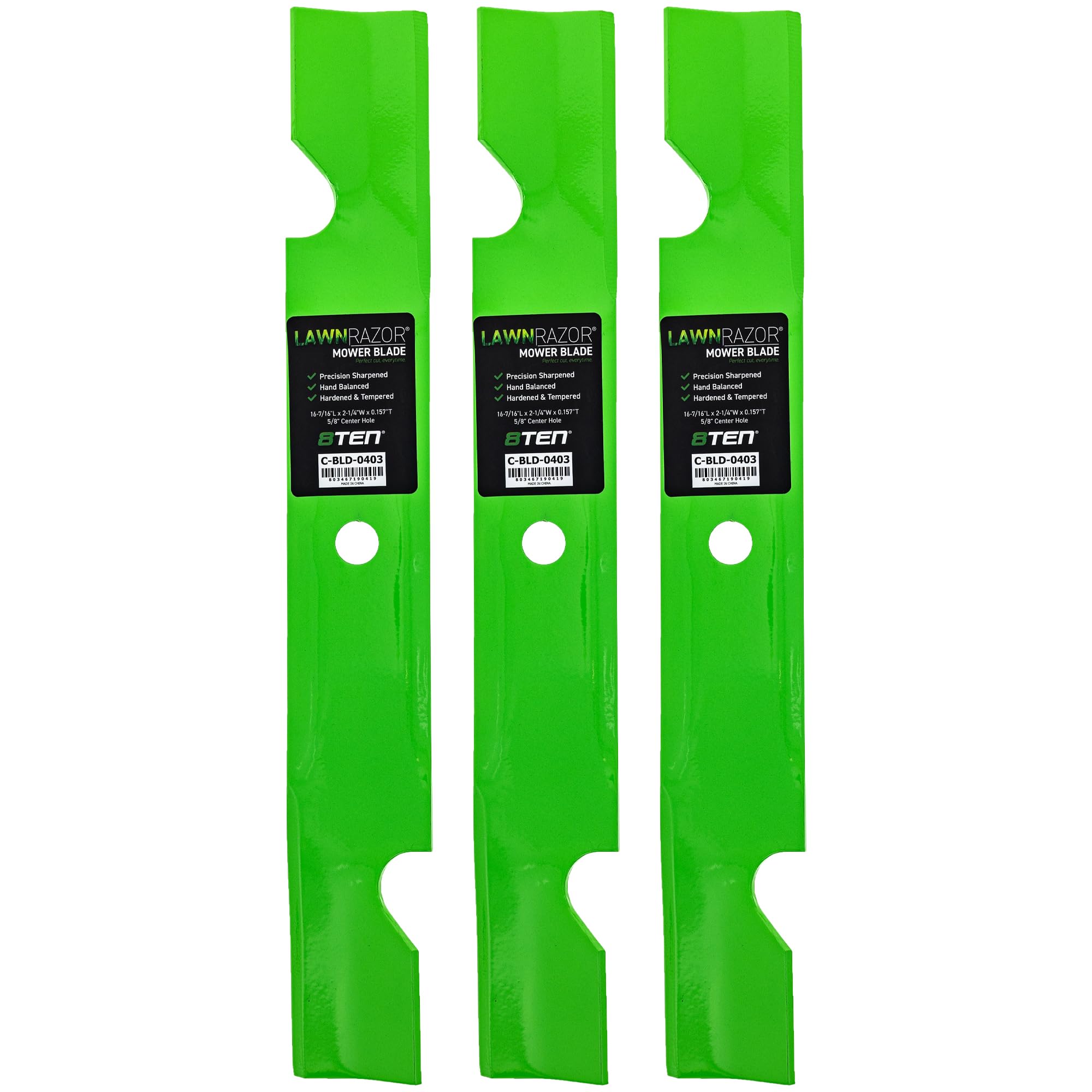8TEN blade three-pack front view showing packaging and fit compatibility benefit