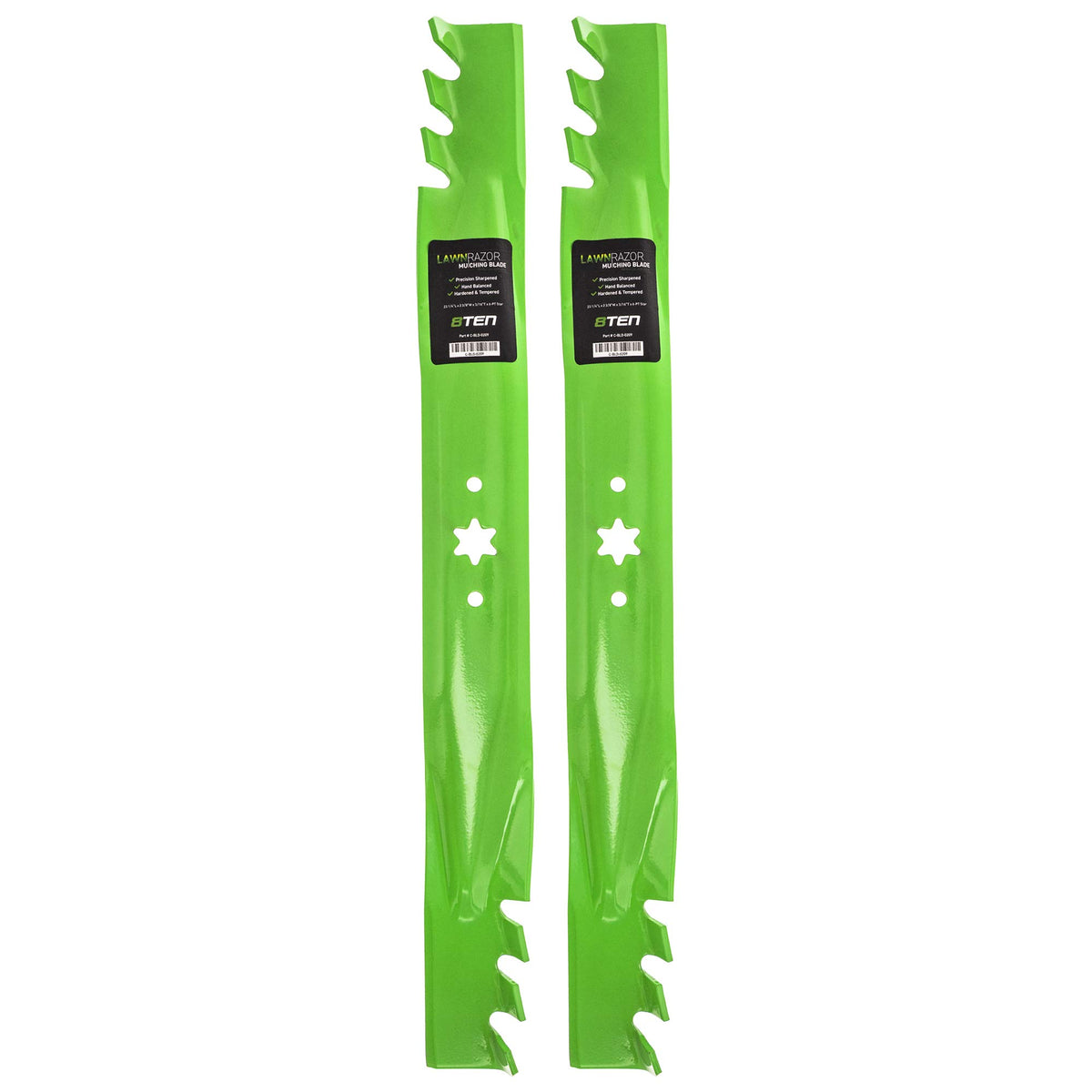 8TEN LawnRAZOR front view showing complete blade pair and packaging, durable replacement
