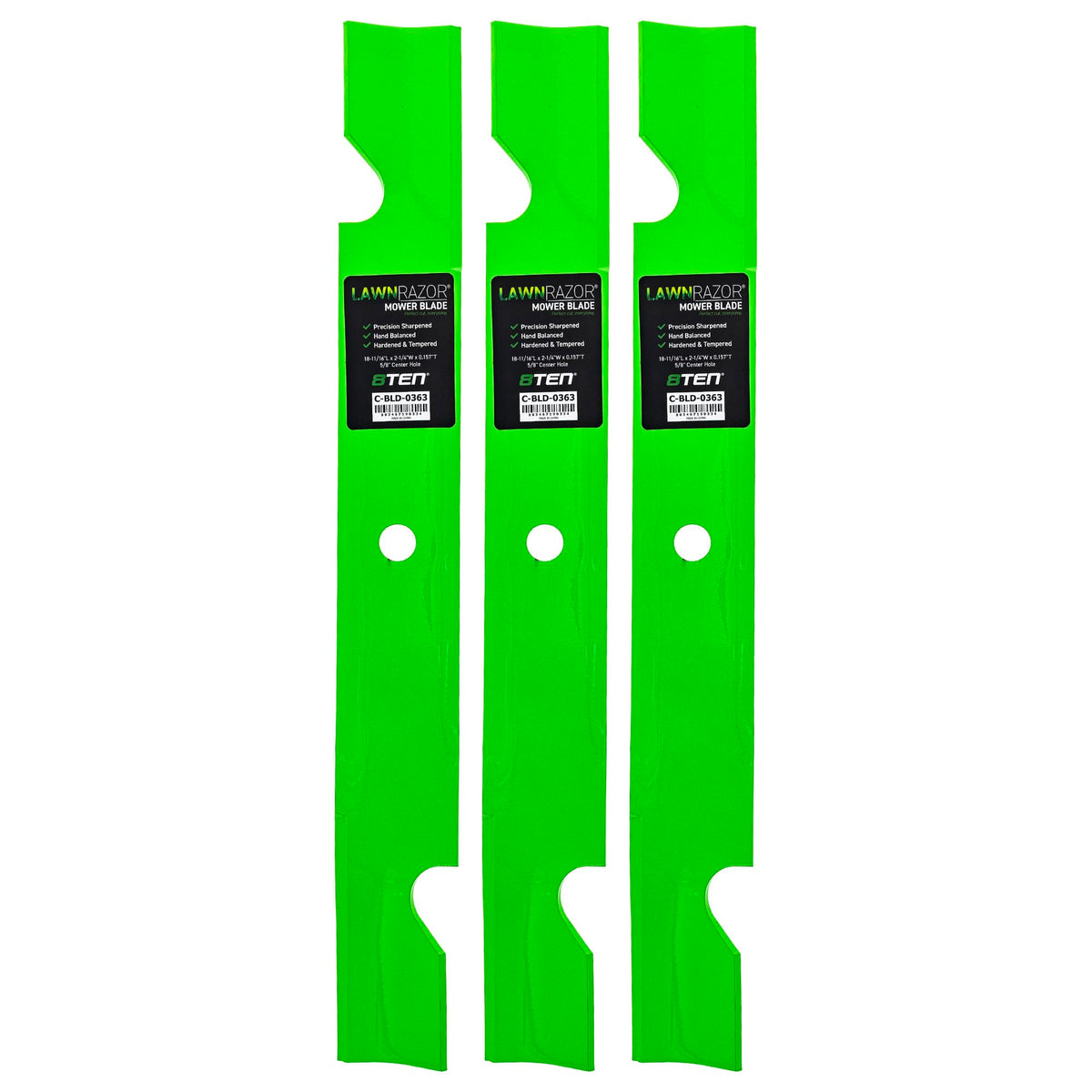 8TEN blade three-pack front view showing fit and replacement convenience