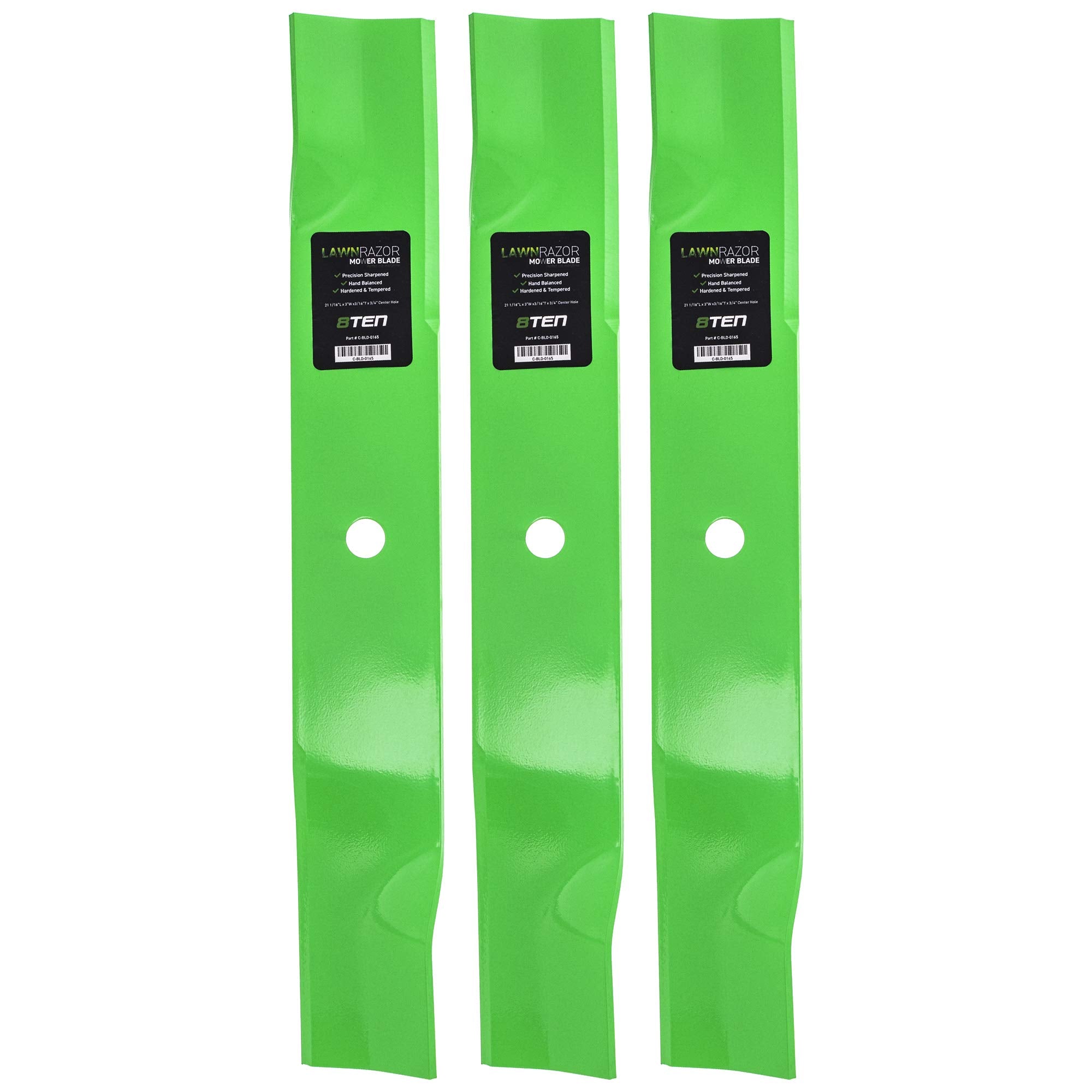 8TEN LawnRAZOR front packaging showing three blades and compatibility list