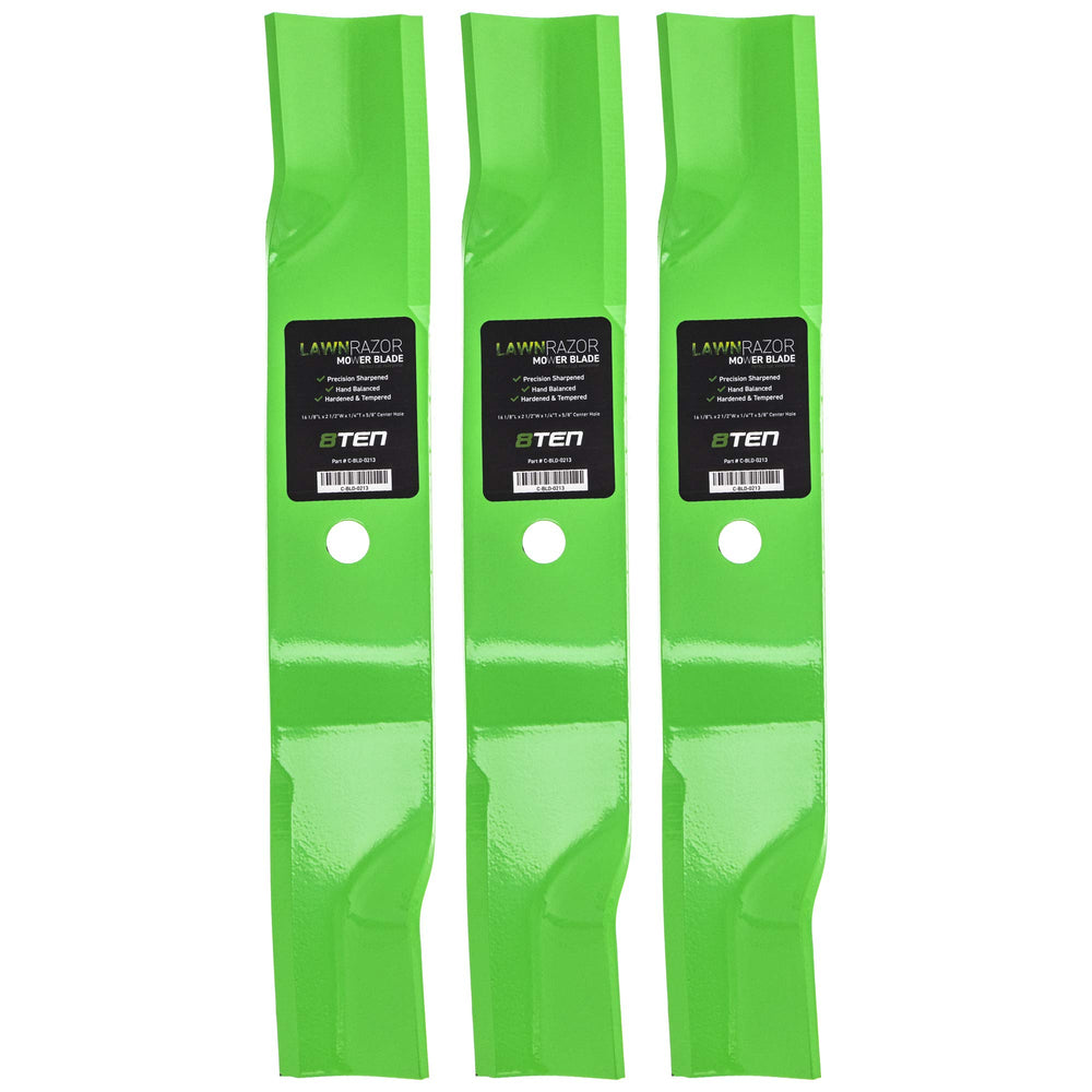 8TEN LawnRAZOR front pack showing three blades and clear labeling for quick identification