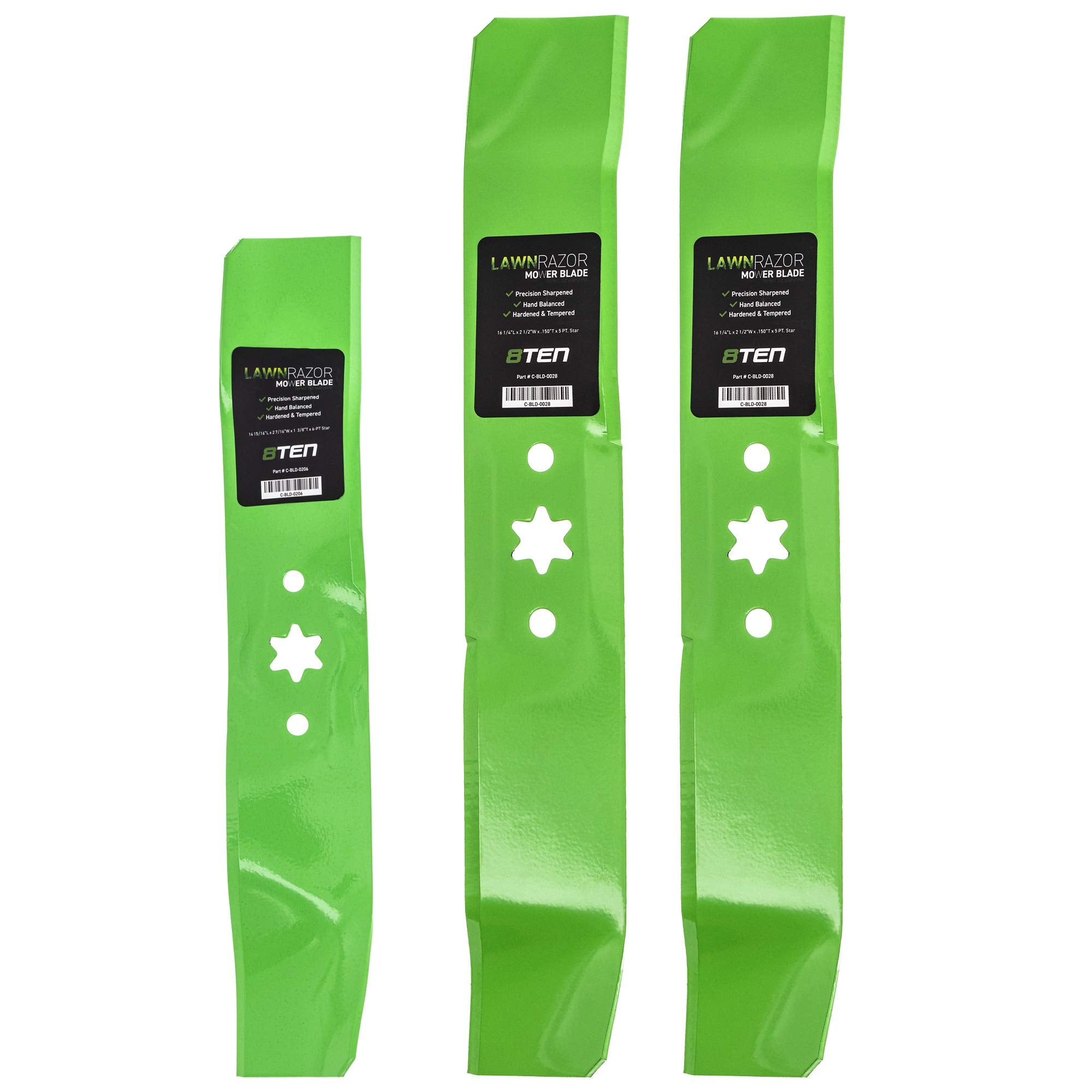 8TEN front packaging showing blade kit and fit list, clear compatibility benefit