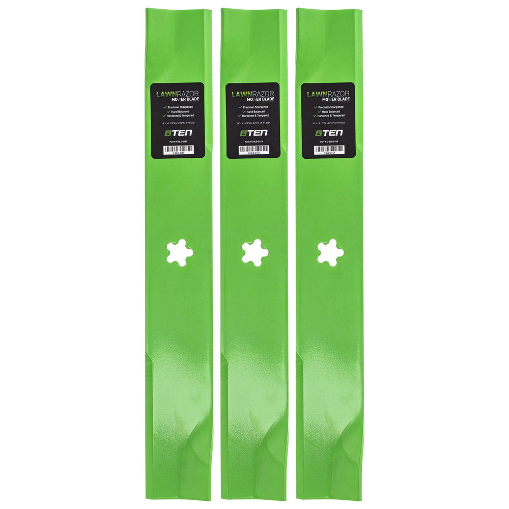 8TEN LawnRAZOR front pack showing three blades and labels for quick identification and convenience