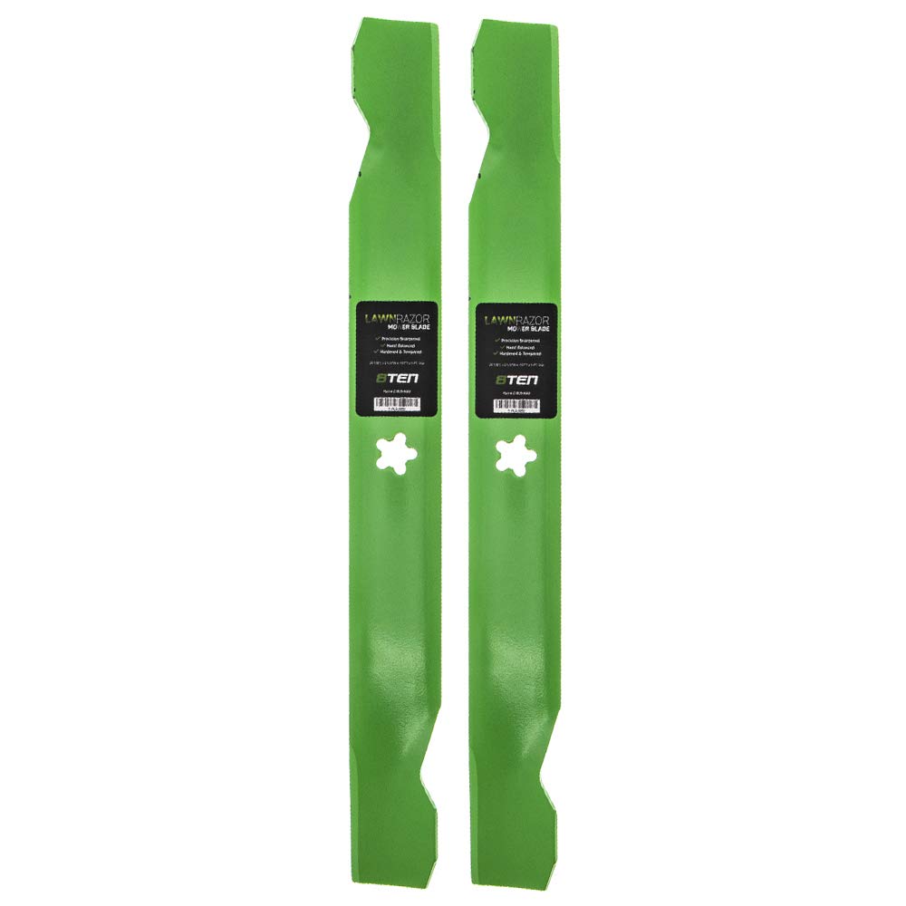 8TEN front view of two LawnRAZOR blades showing fit and finish for reliable replacement