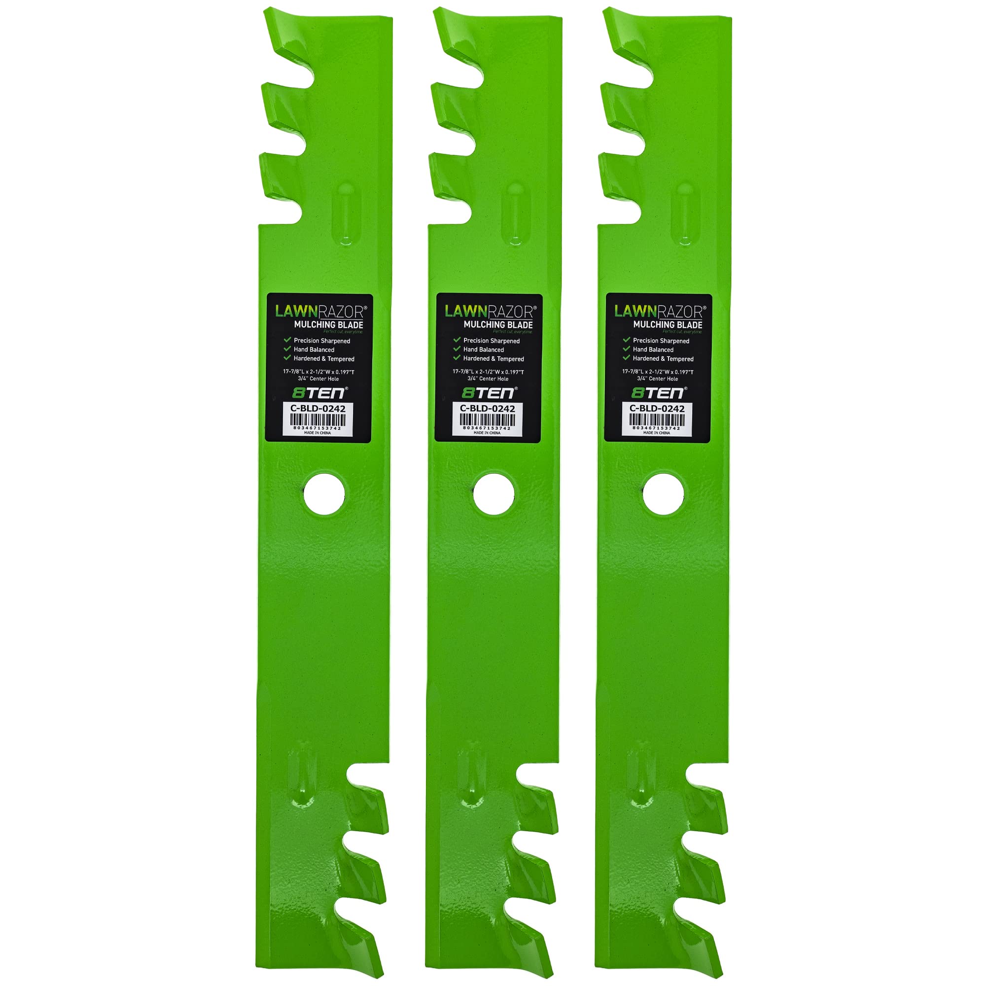 8TEN front view of three toothed replacement blades showing fit and quality